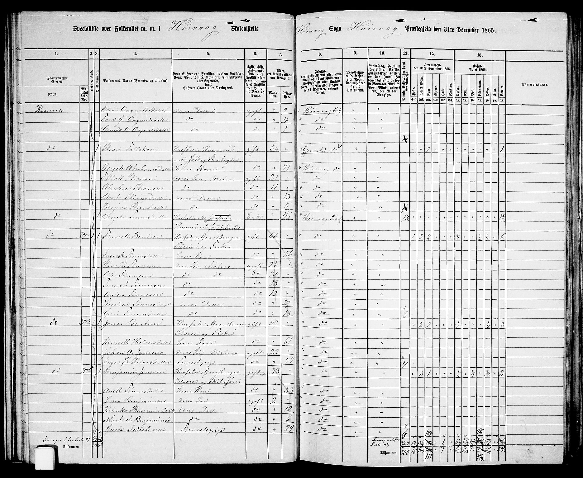 RA, 1865 census for Høvåg, 1865, p. 49