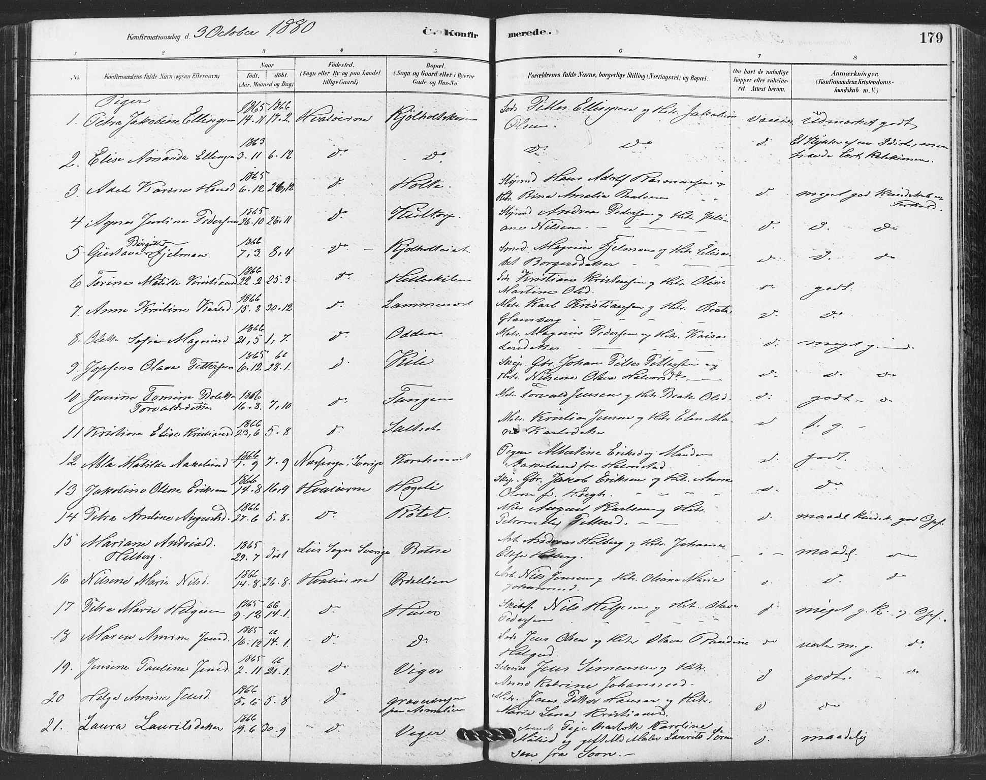 Hvaler prestekontor Kirkebøker, AV/SAO-A-2001/F/Fa/L0008: Parish register (official) no. I 8, 1878-1895, p. 179