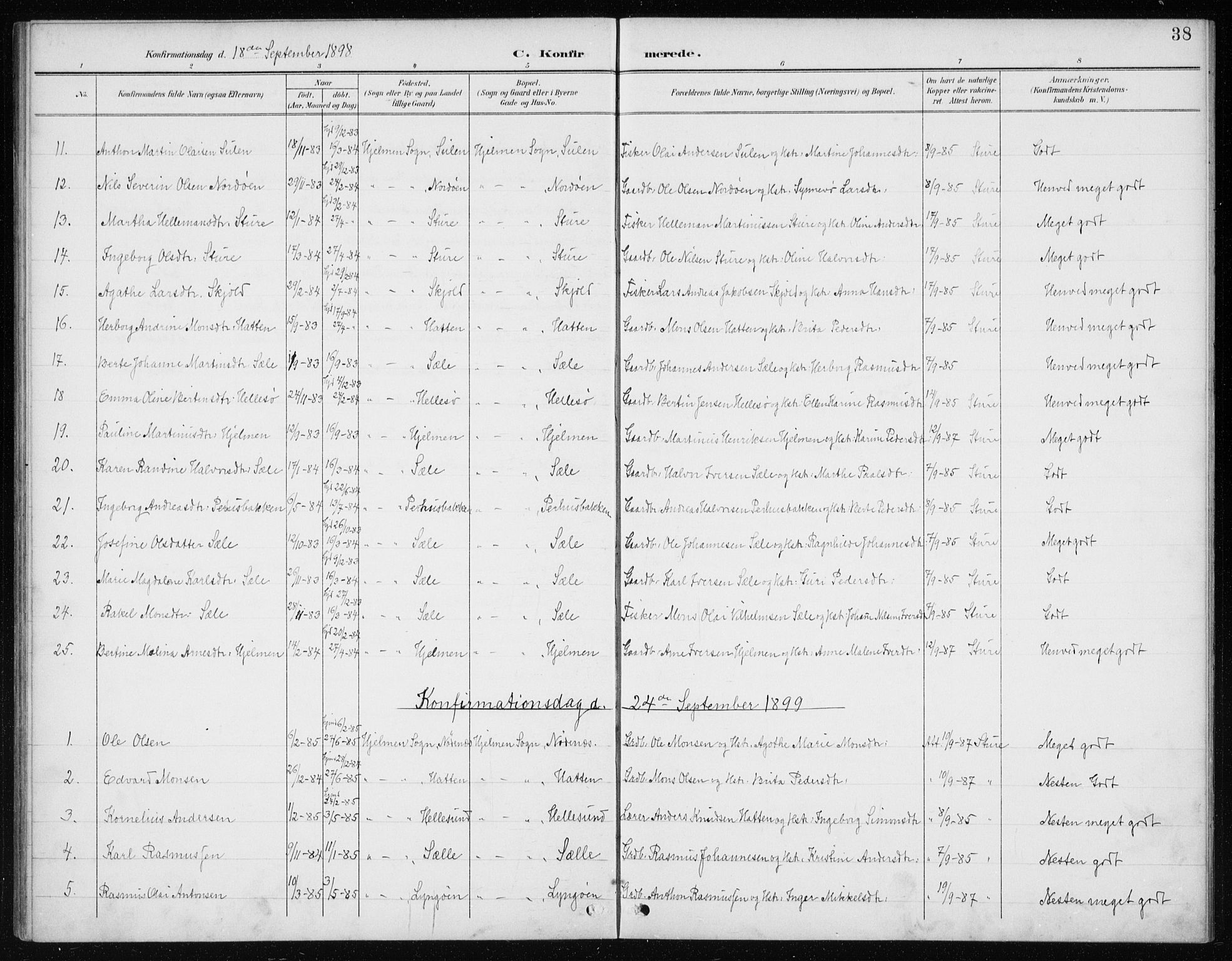 Manger sokneprestembete, AV/SAB-A-76801/H/Haa: Parish register (official) no. E  2, 1891-1902, p. 38