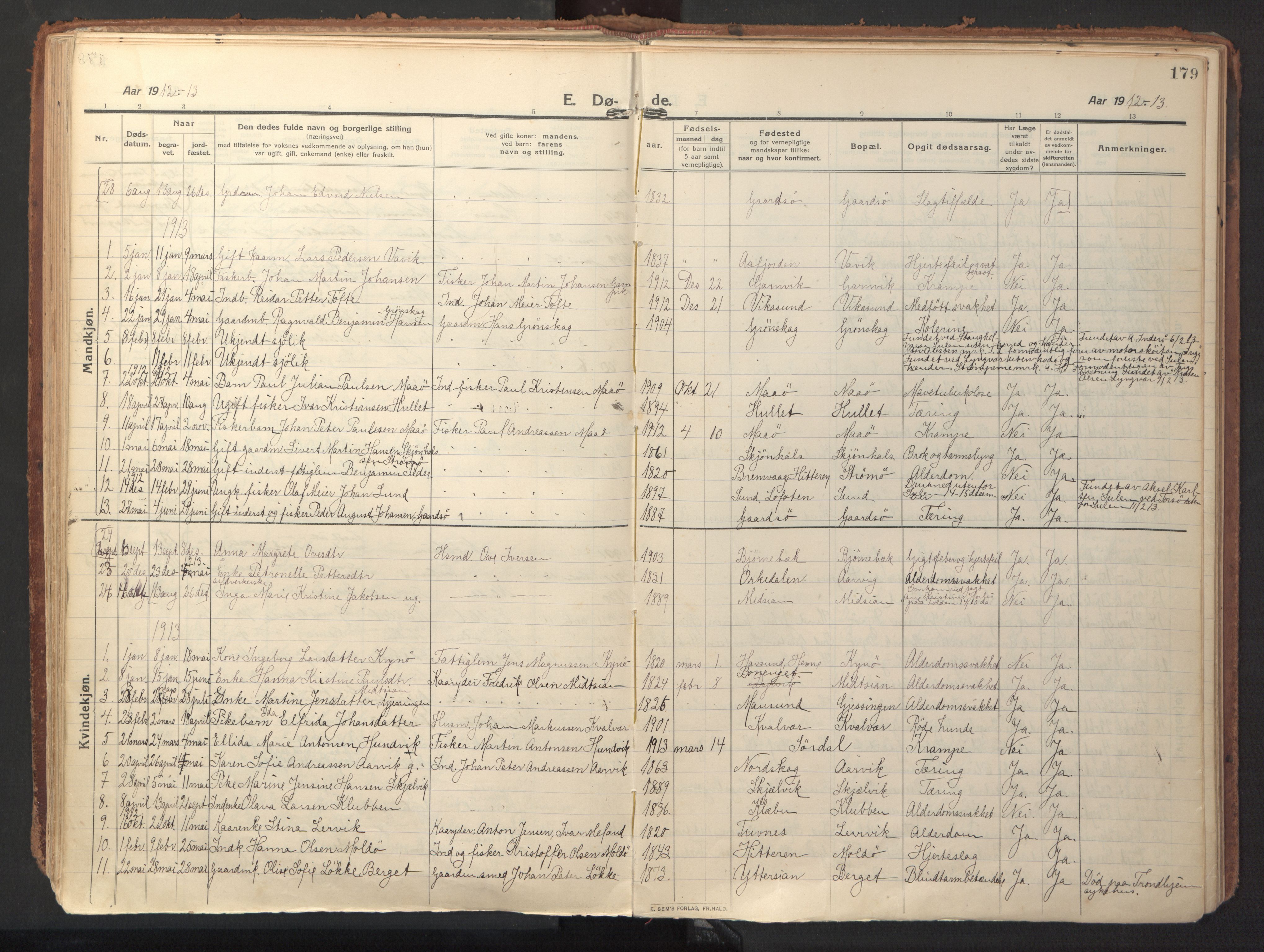 Ministerialprotokoller, klokkerbøker og fødselsregistre - Sør-Trøndelag, SAT/A-1456/640/L0581: Parish register (official) no. 640A06, 1910-1924, p. 179