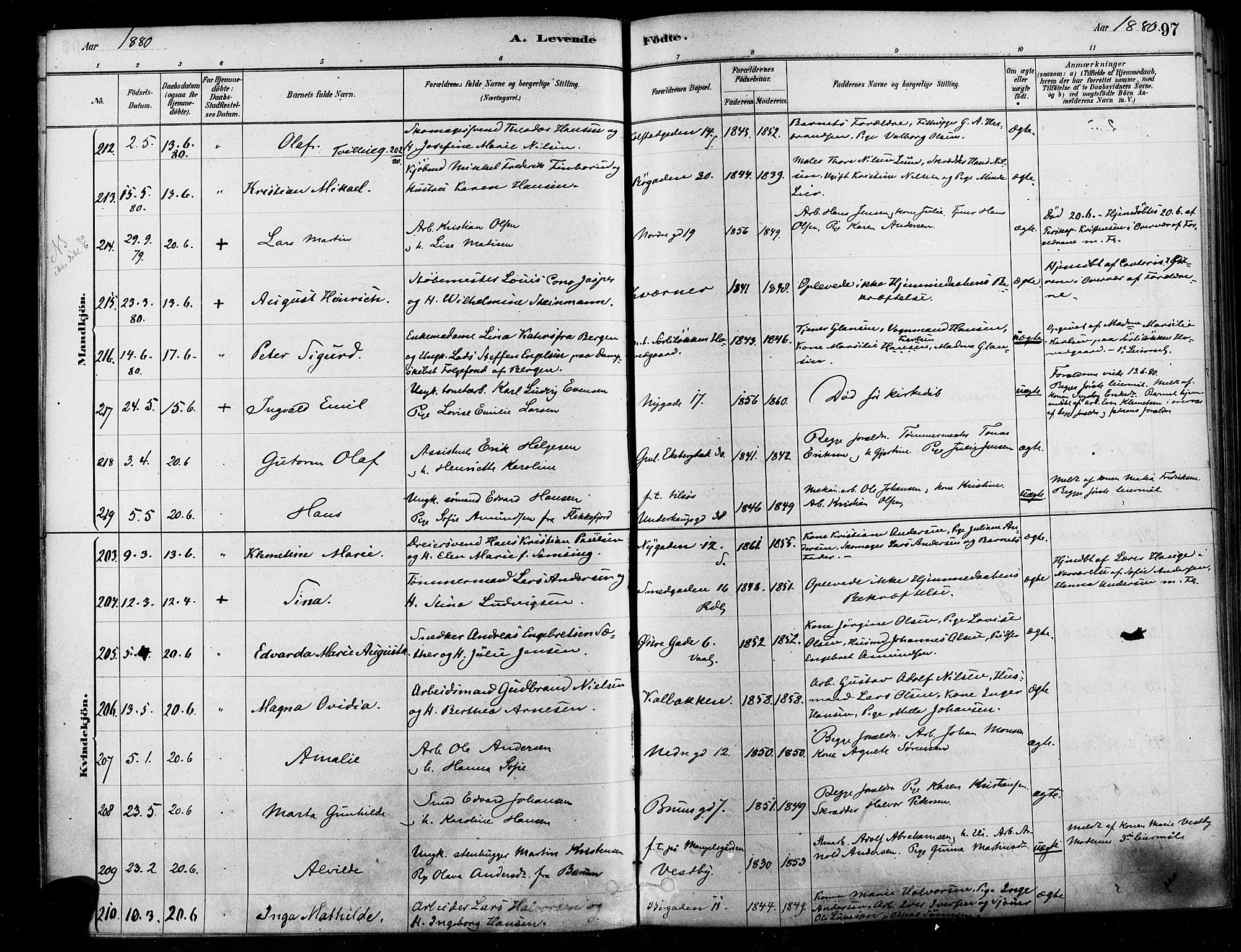 Østre Aker prestekontor Kirkebøker, AV/SAO-A-10840/F/Fa/L0006: Parish register (official) no. I 5, 1879-1882, p. 97