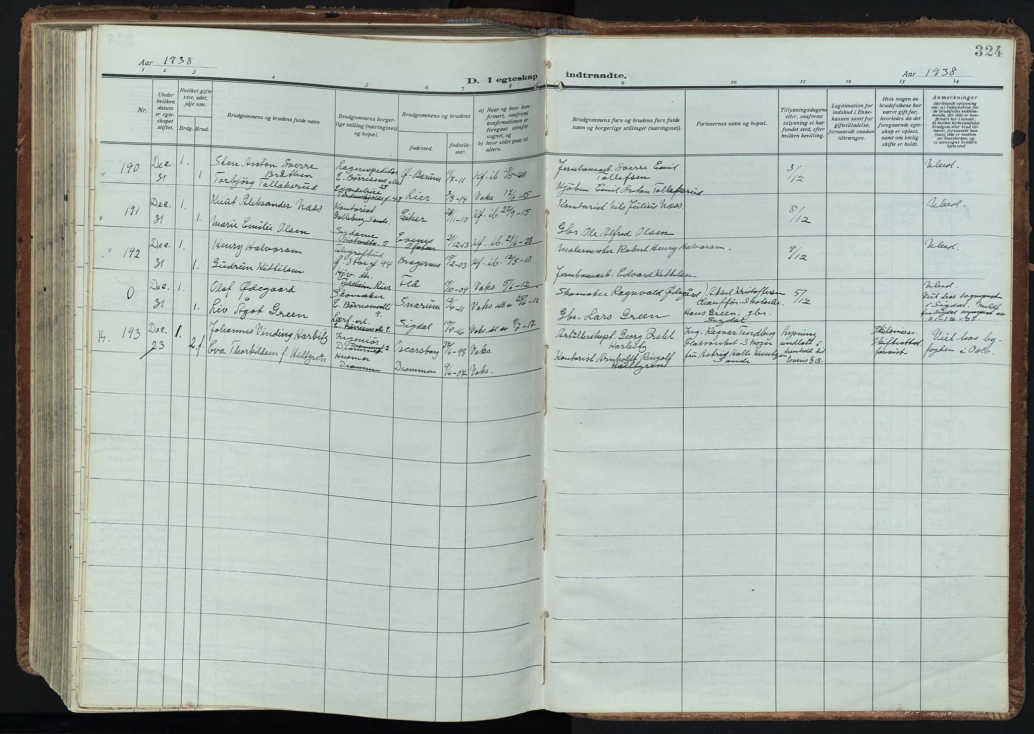 Bragernes kirkebøker, AV/SAKO-A-6/F/Fc/L0009: Parish register (official) no. III 9, 1921-1939, p. 324