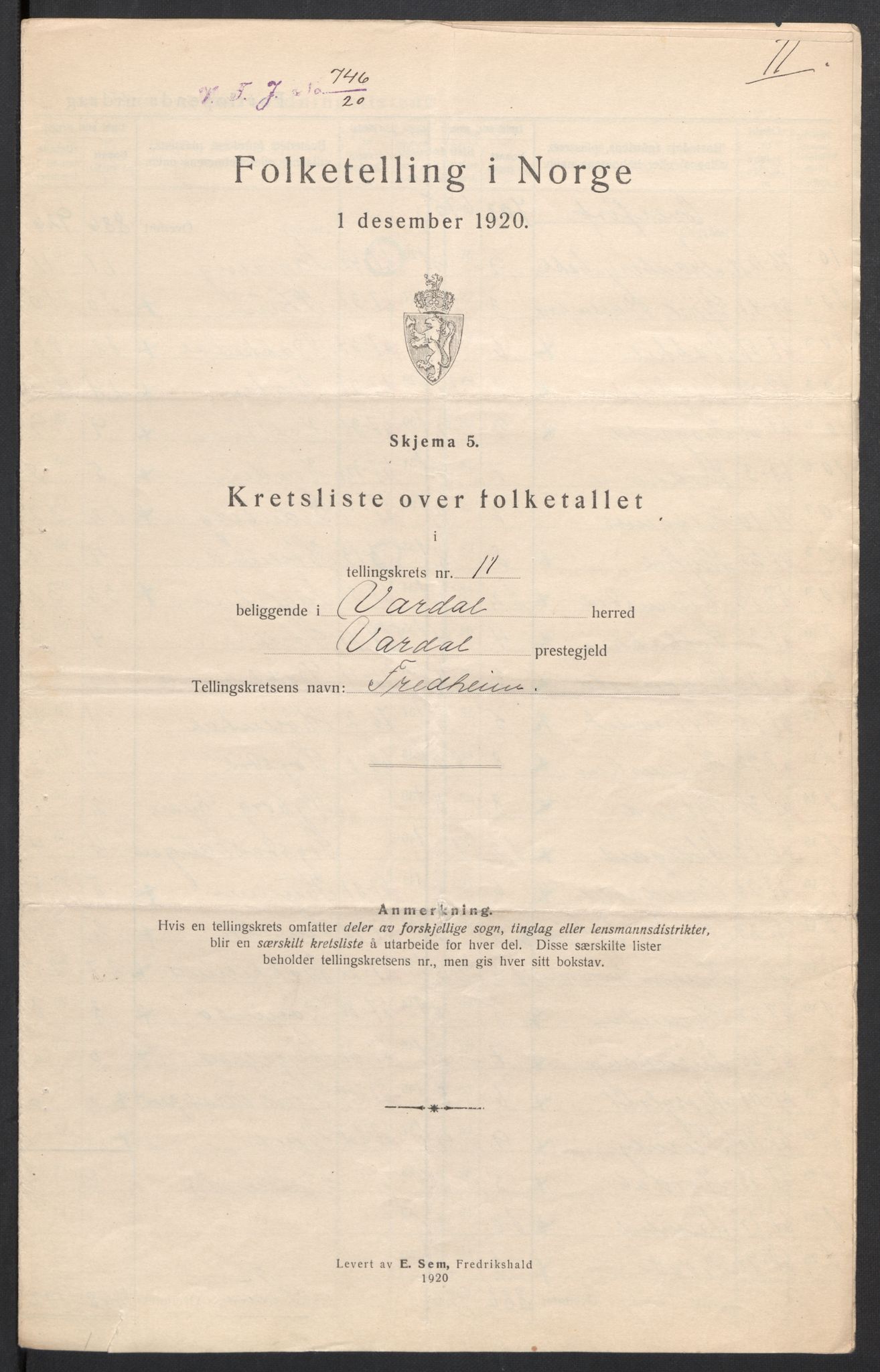 SAH, 1920 census for Vardal, 1920, p. 46