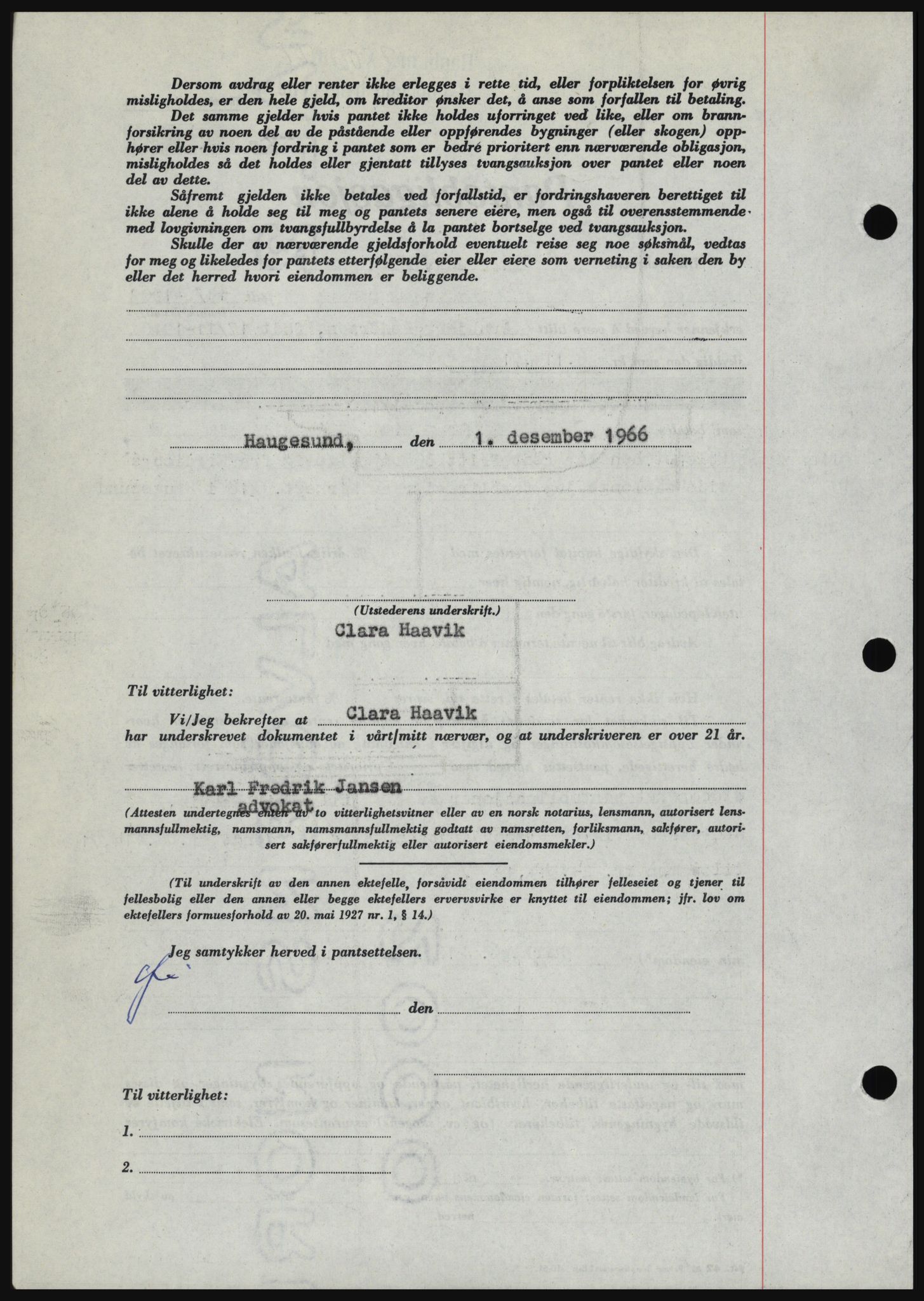 Haugesund tingrett, SAST/A-101415/01/II/IIC/L0056: Mortgage book no. B 56, 1966-1967, Diary no: : 2806/1966