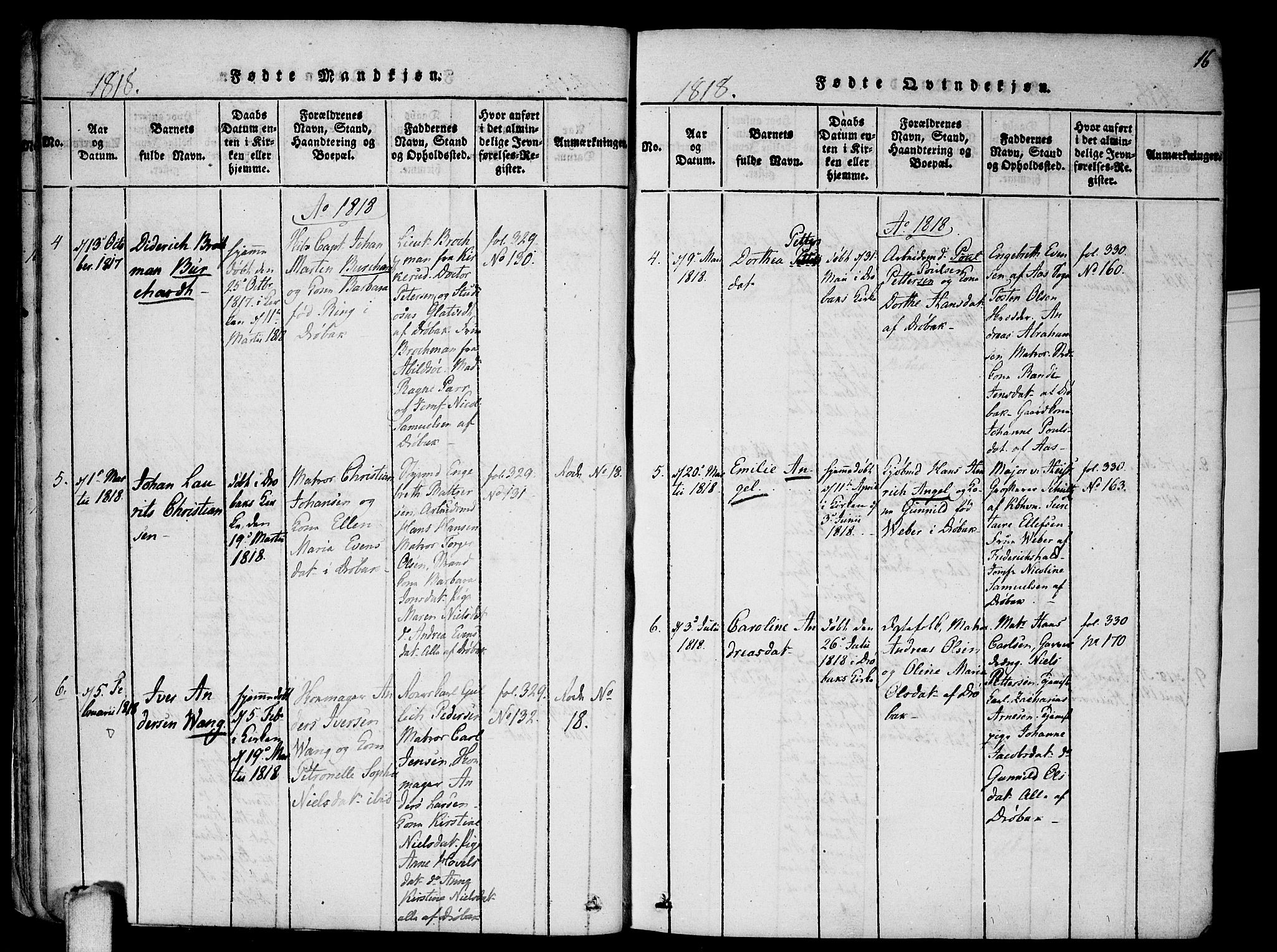 Drøbak prestekontor Kirkebøker, AV/SAO-A-10142a/F/Fa/L0001: Parish register (official) no. I 1, 1816-1842, p. 16