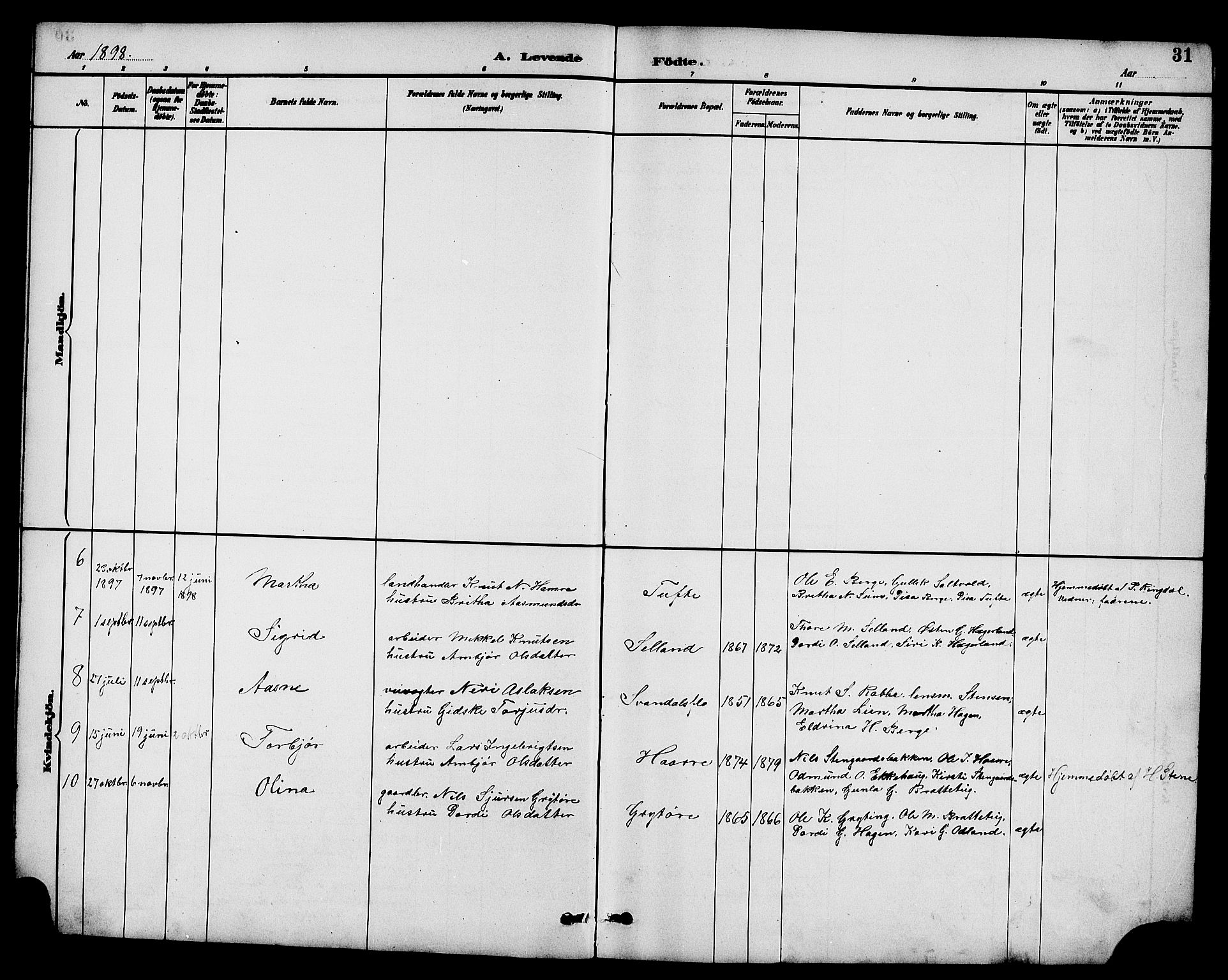 Røldal sokneprestembete, SAB/A-100247: Parish register (copy) no. A 3, 1887-1917, p. 31