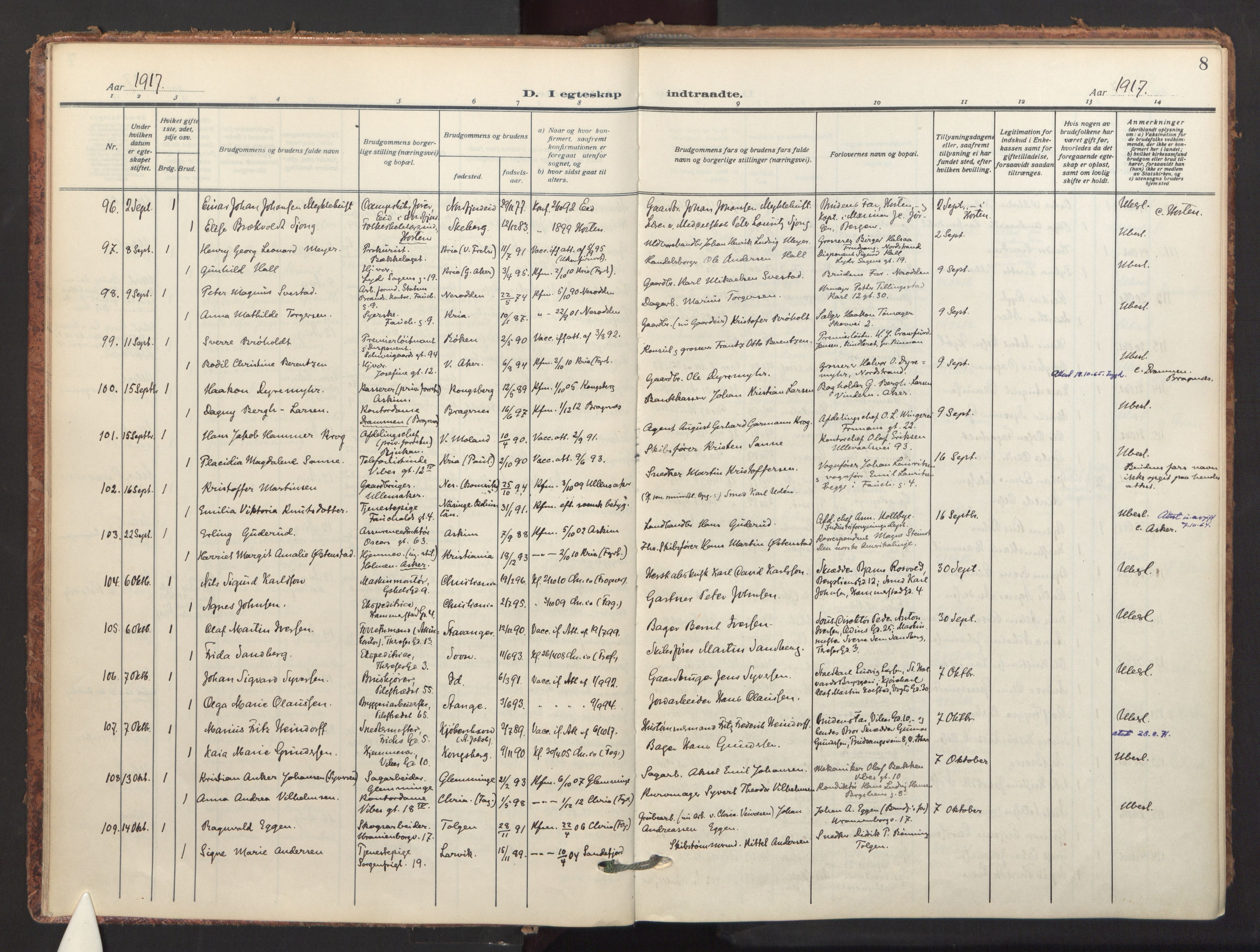 Fagerborg prestekontor Kirkebøker, AV/SAO-A-10844/F/Fa/L0007: Parish register (official) no. 7, 1917-1934, p. 8