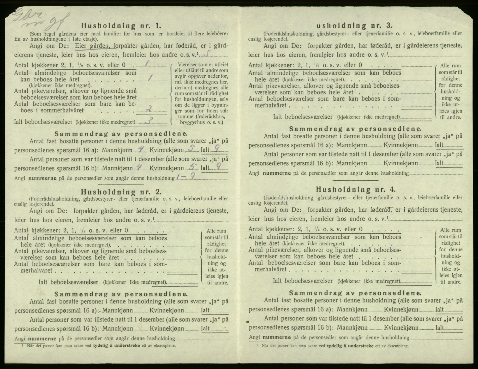 SAB, 1920 census for Tysnes, 1920, p. 1601