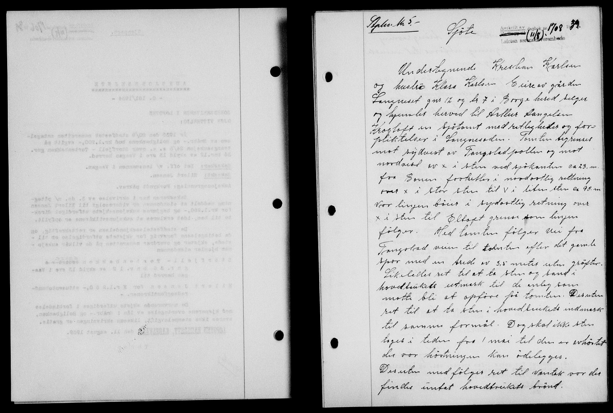 Lofoten sorenskriveri, SAT/A-0017/1/2/2C/L0006a: Mortgage book no. 6a, 1939-1939, Diary no: : 1708/1939