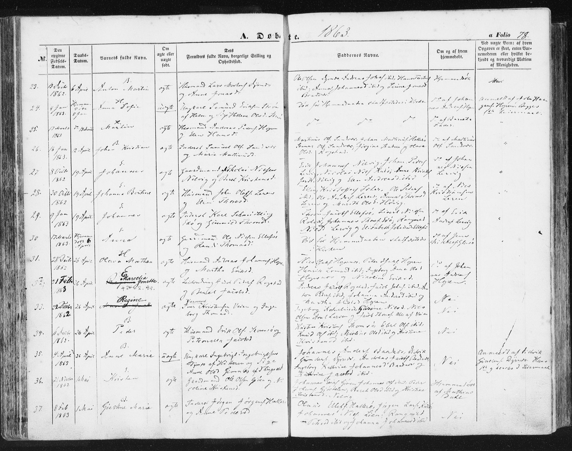 Ministerialprotokoller, klokkerbøker og fødselsregistre - Møre og Romsdal, AV/SAT-A-1454/581/L0937: Parish register (official) no. 581A05, 1853-1872, p. 78