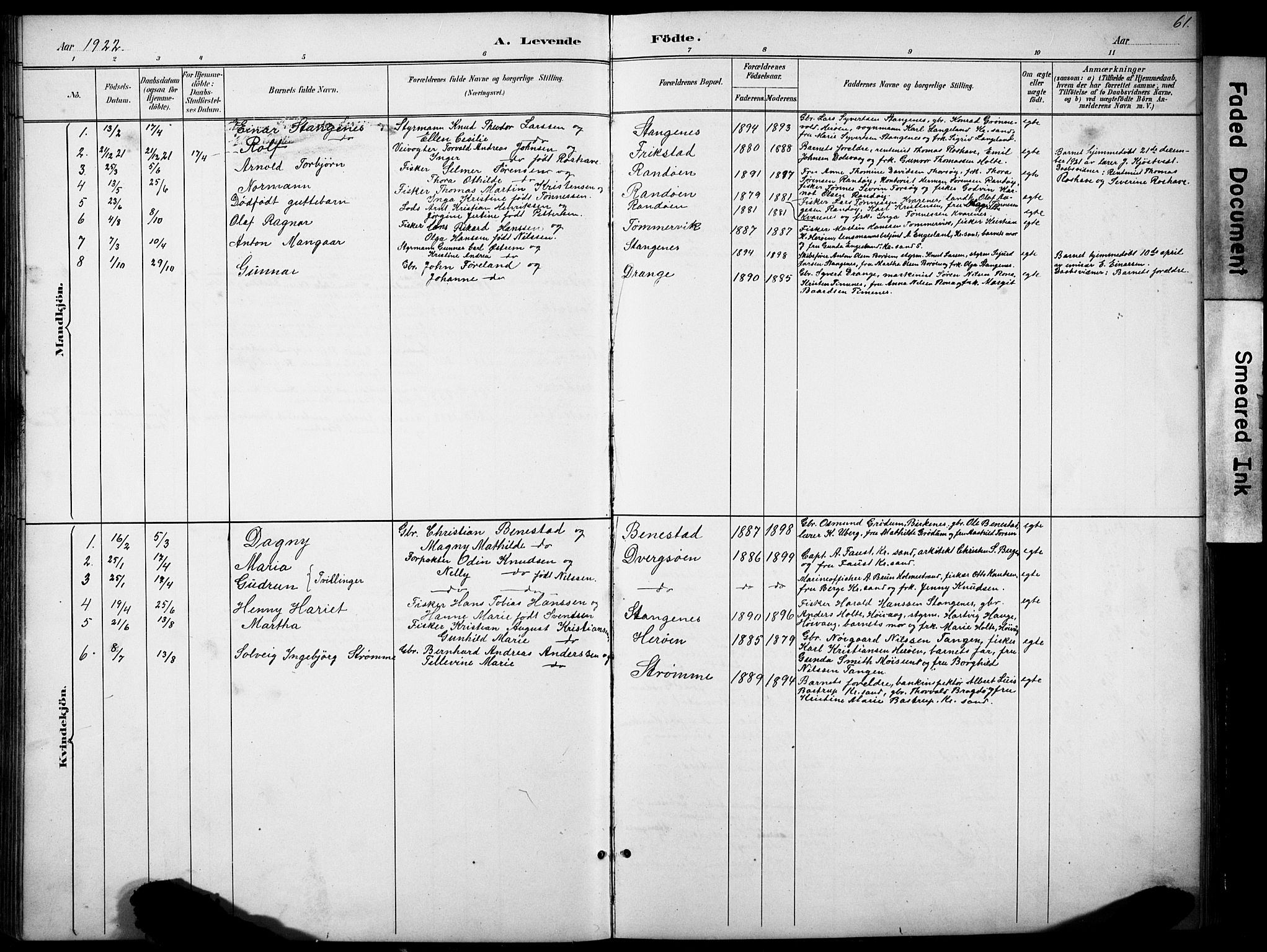 Oddernes sokneprestkontor, AV/SAK-1111-0033/F/Fb/Fbb/L0002: Parish register (copy) no. B 2, 1889-1933, p. 61