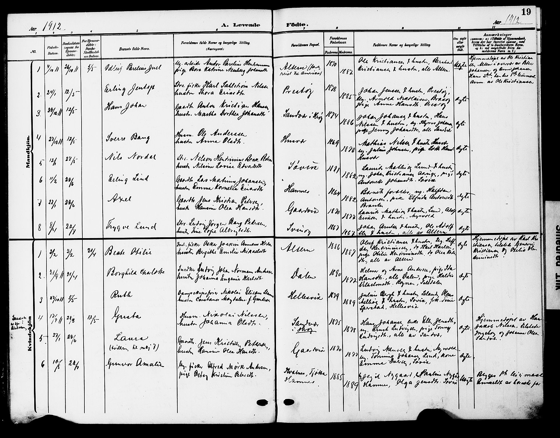 Ministerialprotokoller, klokkerbøker og fødselsregistre - Nordland, AV/SAT-A-1459/830/L0464: Parish register (copy) no. 830C06, 1906-1925, p. 19