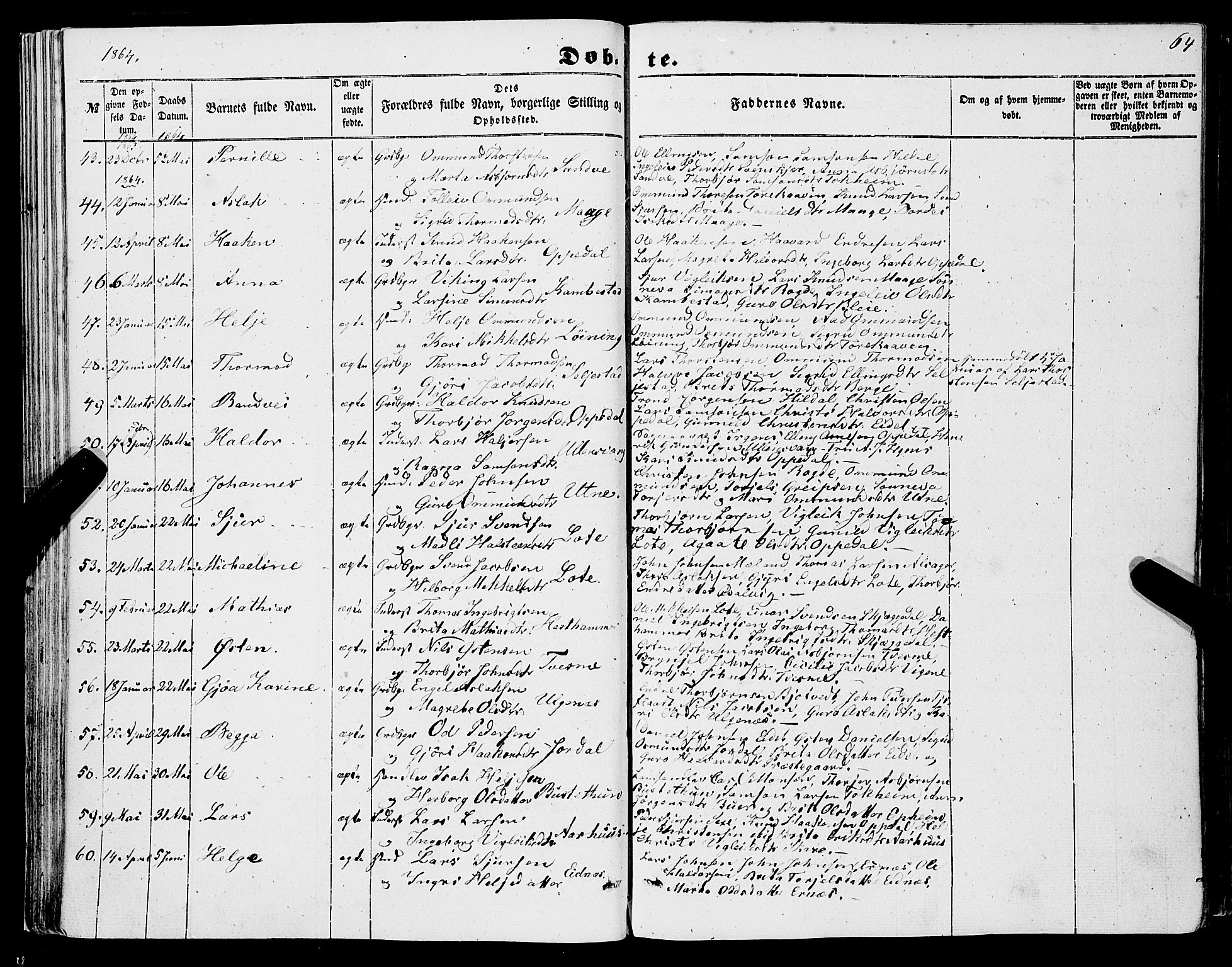 Ullensvang sokneprestembete, AV/SAB-A-78701/H/Haa: Parish register (official) no. A 11, 1854-1866, p. 64