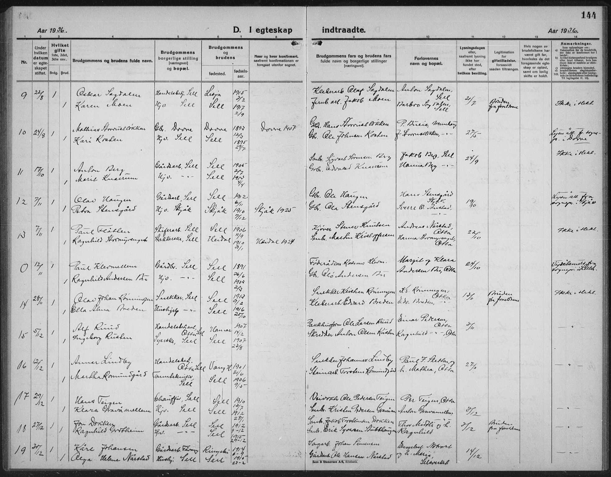 Sel prestekontor, SAH/PREST-074/H/Ha/Hab/L0002: Parish register (copy) no. 2, 1923-1939, p. 144