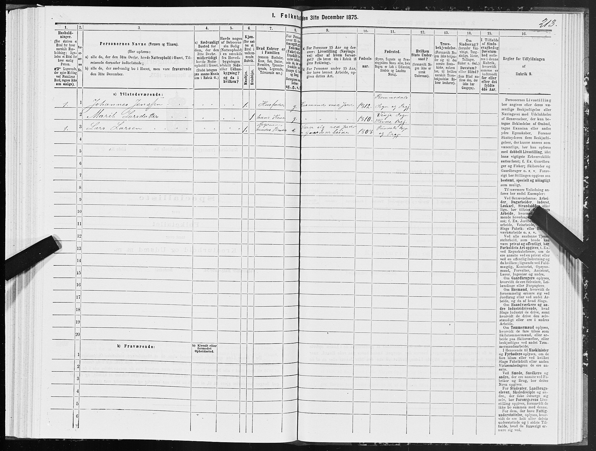 SAT, 1875 census for 1567P Rindal, 1875, p. 2213