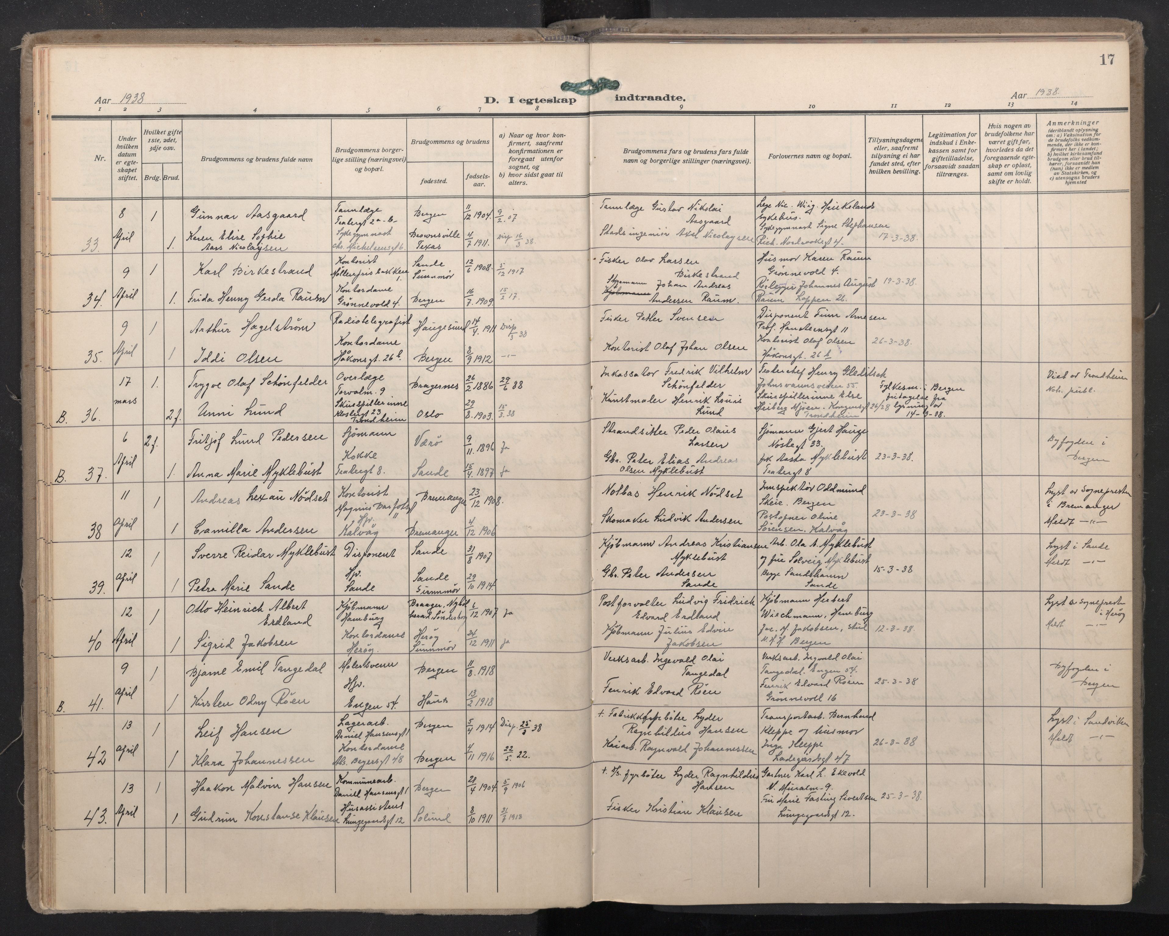 Domkirken sokneprestembete, AV/SAB-A-74801/H/Haa: Parish register (official) no. D 7, 1937-1950, p. 16b-17a