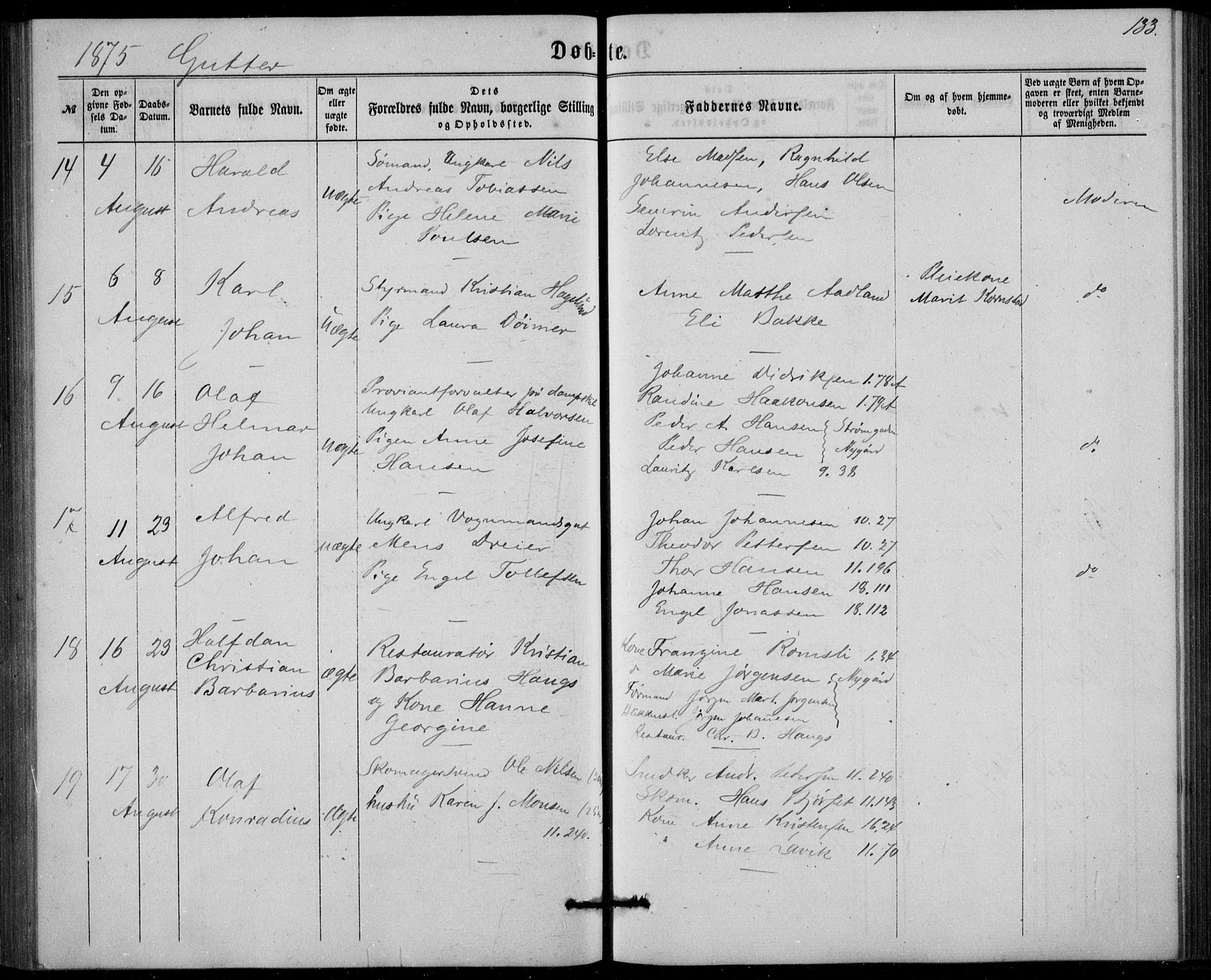 Fødselsstiftelsens sokneprestembete, ført av overlegen*, SAB/-: Parish register (official) no. A 1, 1863-1883, p. 133