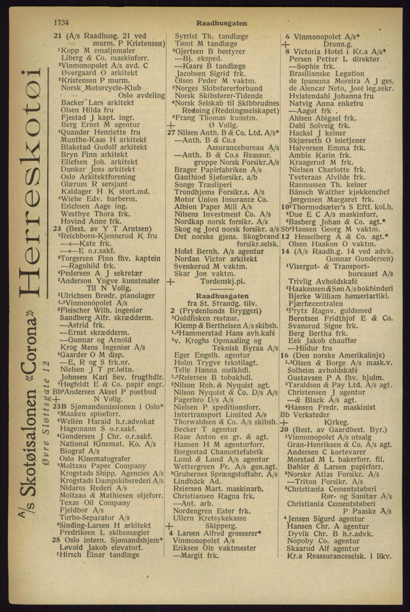 Kristiania/Oslo adressebok, PUBL/-, 1927, p. 1734