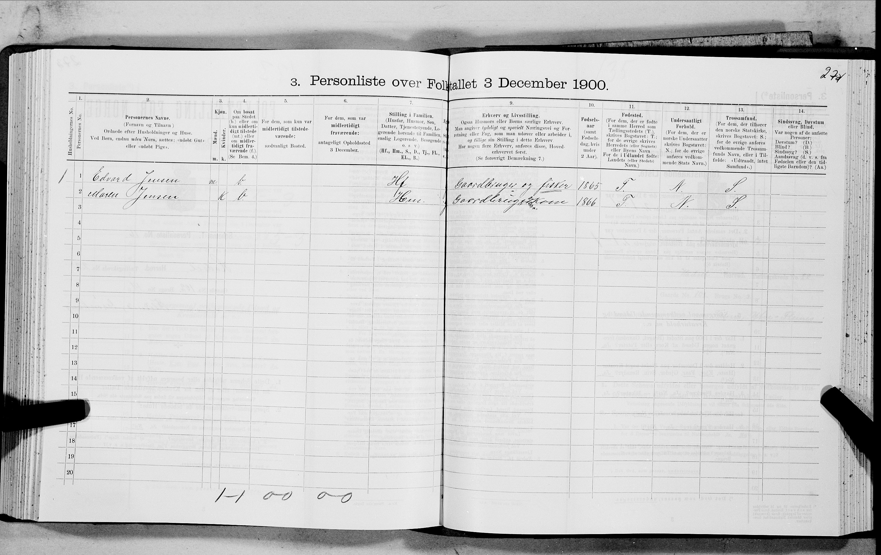 SAT, 1900 census for Hadsel, 1900, p. 2169