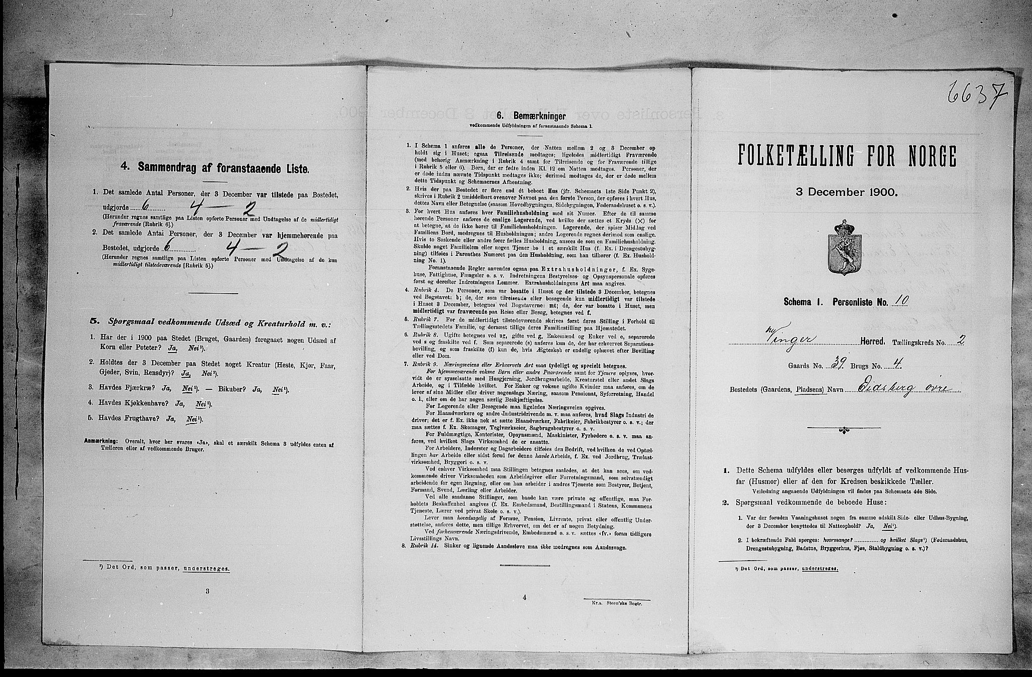 SAH, 1900 census for Vinger, 1900, p. 257