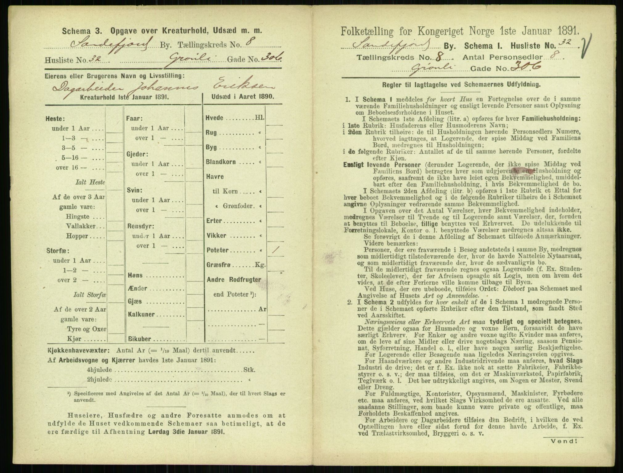 RA, 1891 census for 0706 Sandefjord, 1891, p. 895