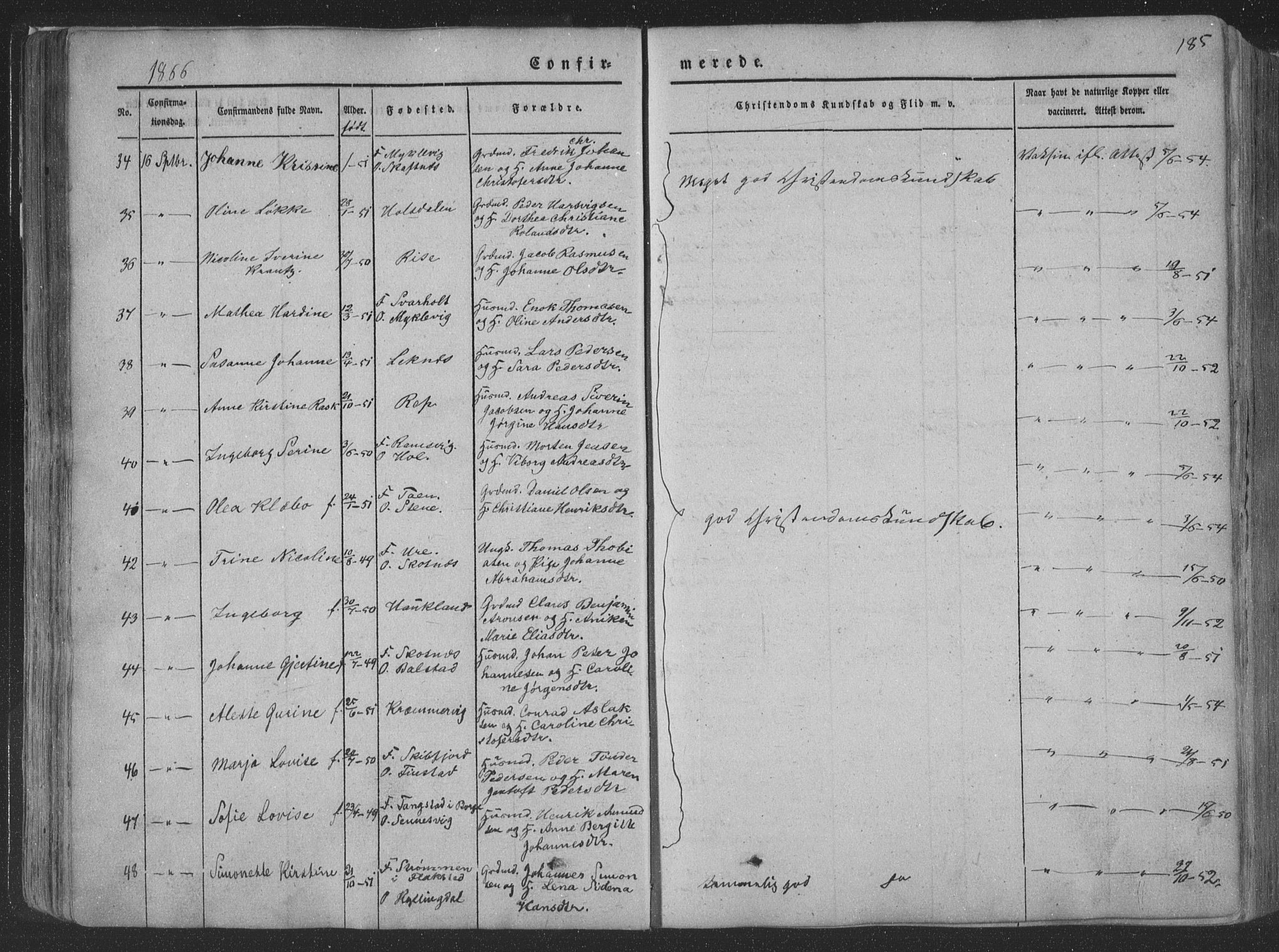 Ministerialprotokoller, klokkerbøker og fødselsregistre - Nordland, AV/SAT-A-1459/881/L1165: Parish register (copy) no. 881C02, 1854-1876, p. 185