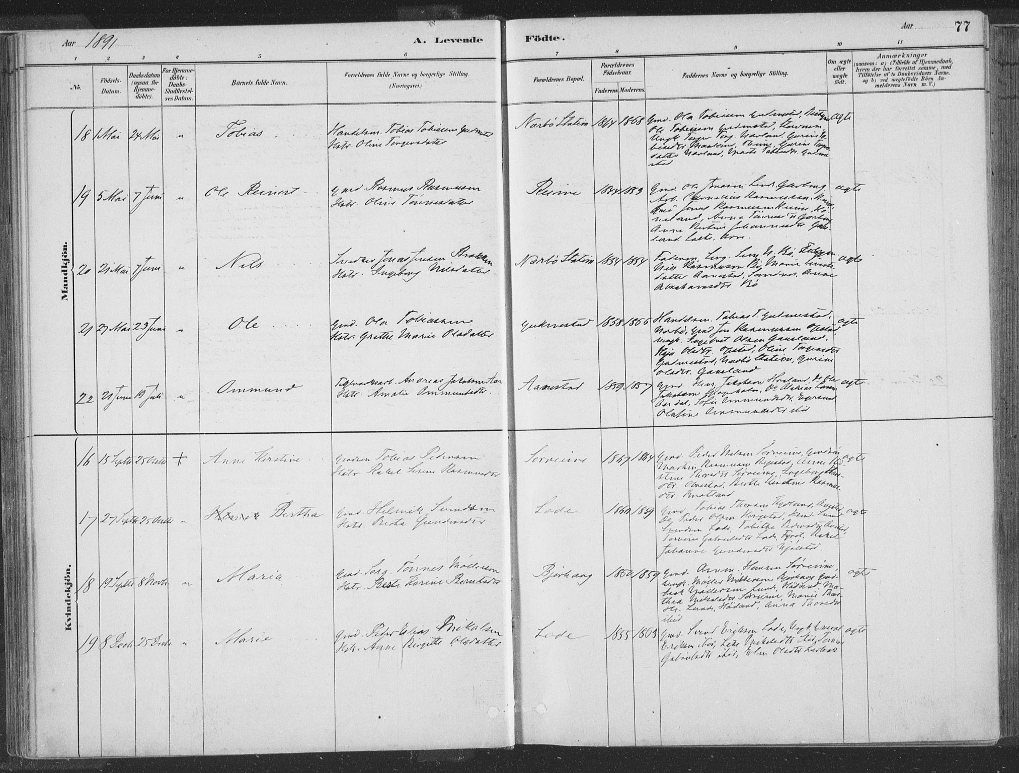 Hå sokneprestkontor, AV/SAST-A-101801/001/30BA/L0010: Parish register (official) no. A 9, 1879-1896, p. 77