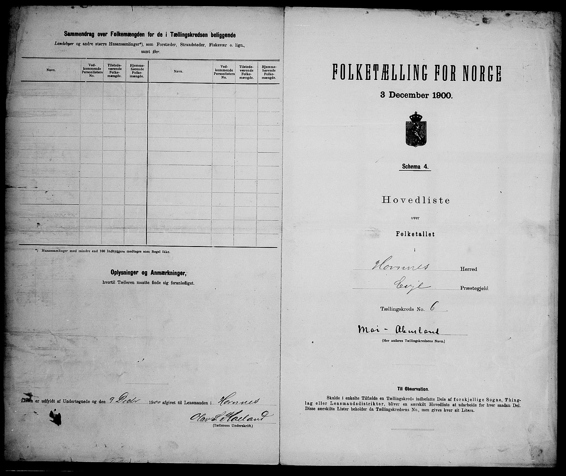 SAK, 1900 census for Hornnes, 1900, p. 22