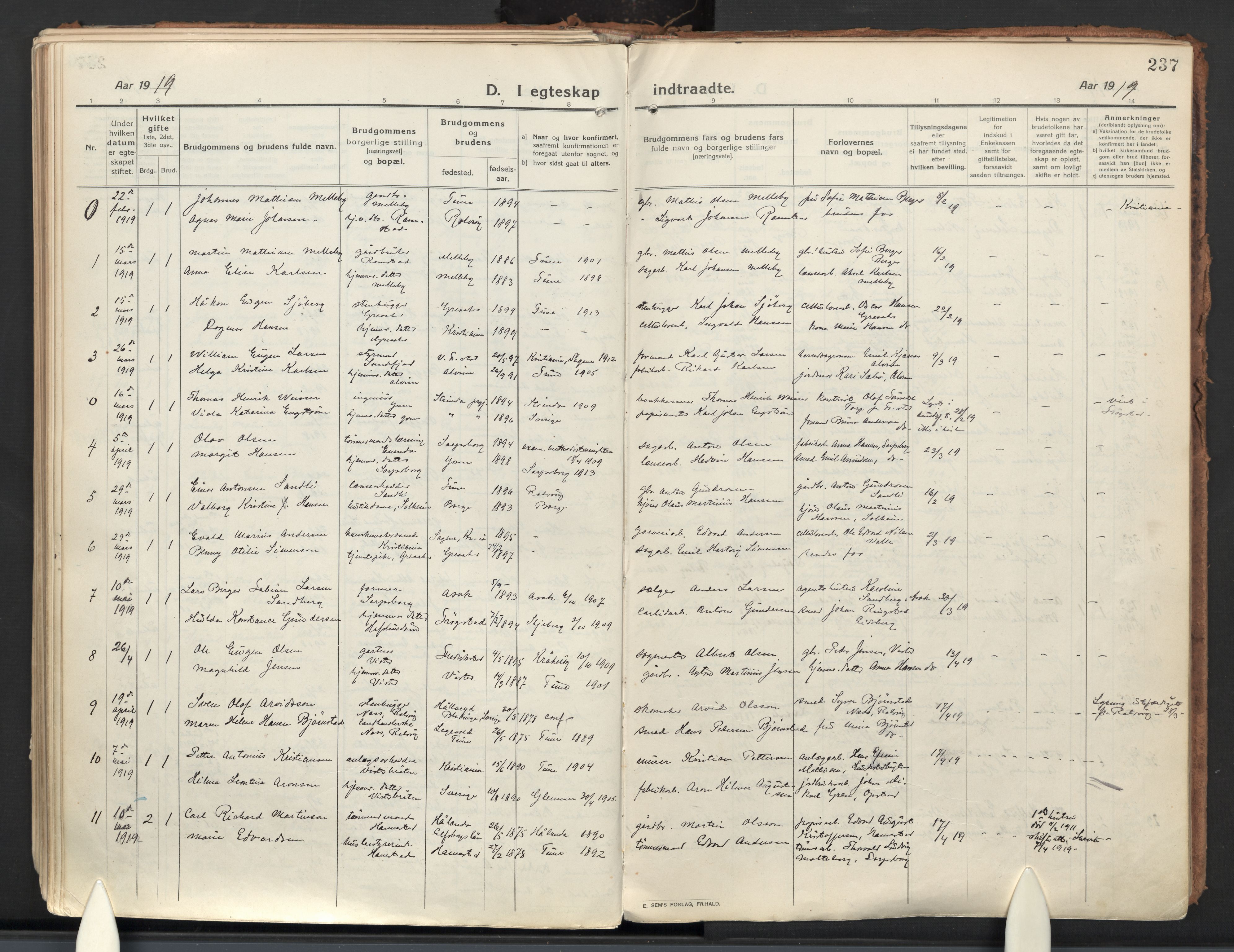 Tune prestekontor Kirkebøker, AV/SAO-A-2007/F/Fa/L0022: Parish register (official) no. 22, 1917-1925, p. 237