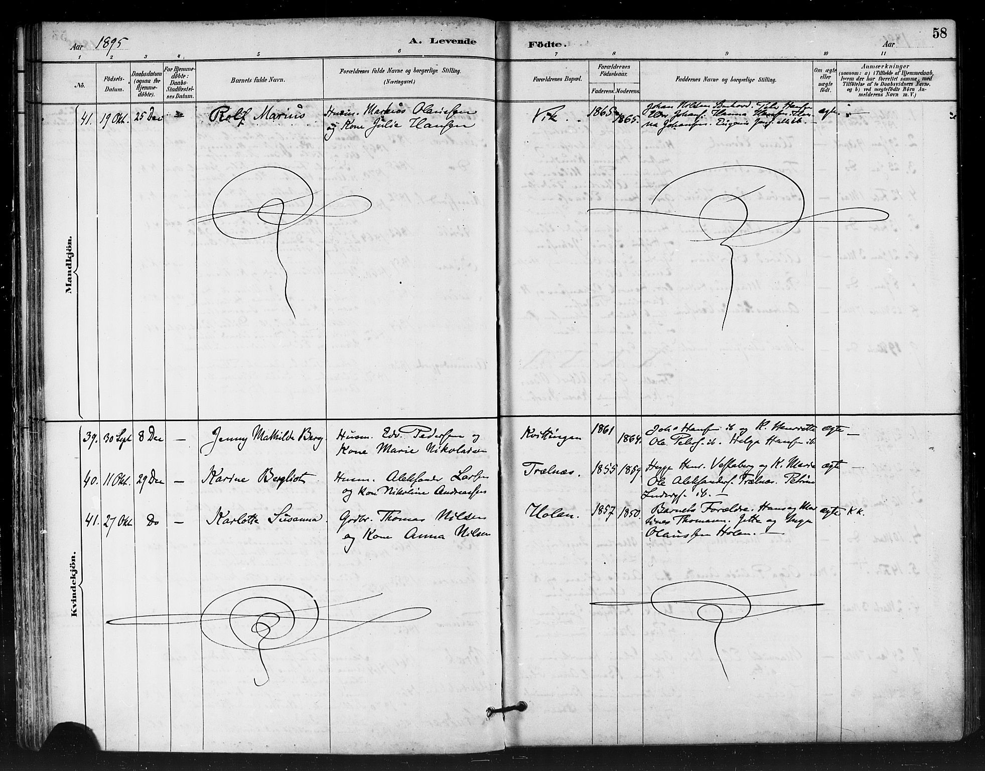 Ministerialprotokoller, klokkerbøker og fødselsregistre - Nordland, AV/SAT-A-1459/812/L0178: Parish register (official) no. 812A07, 1886-1900, p. 58