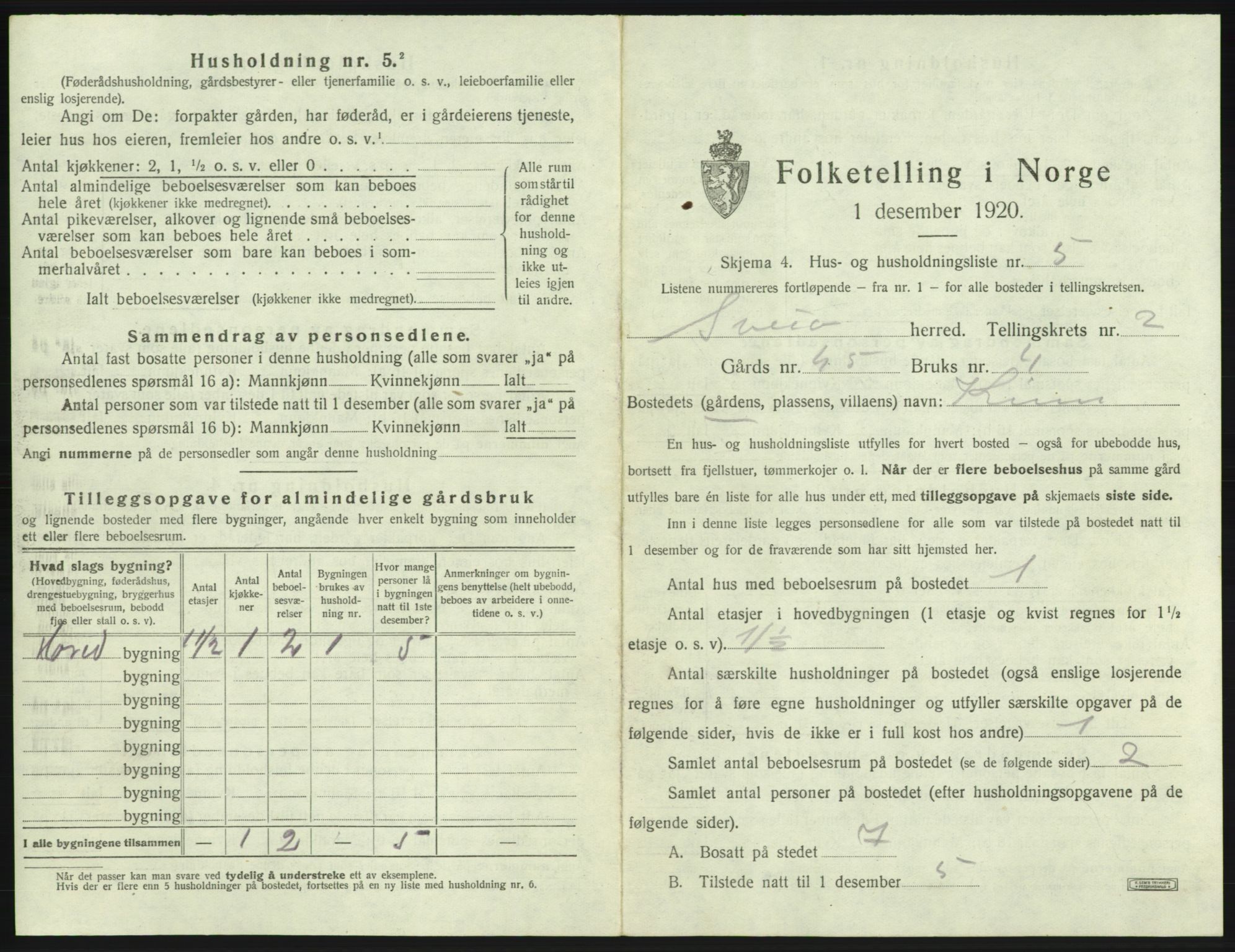 SAB, 1920 census for Sveio, 1920, p. 125