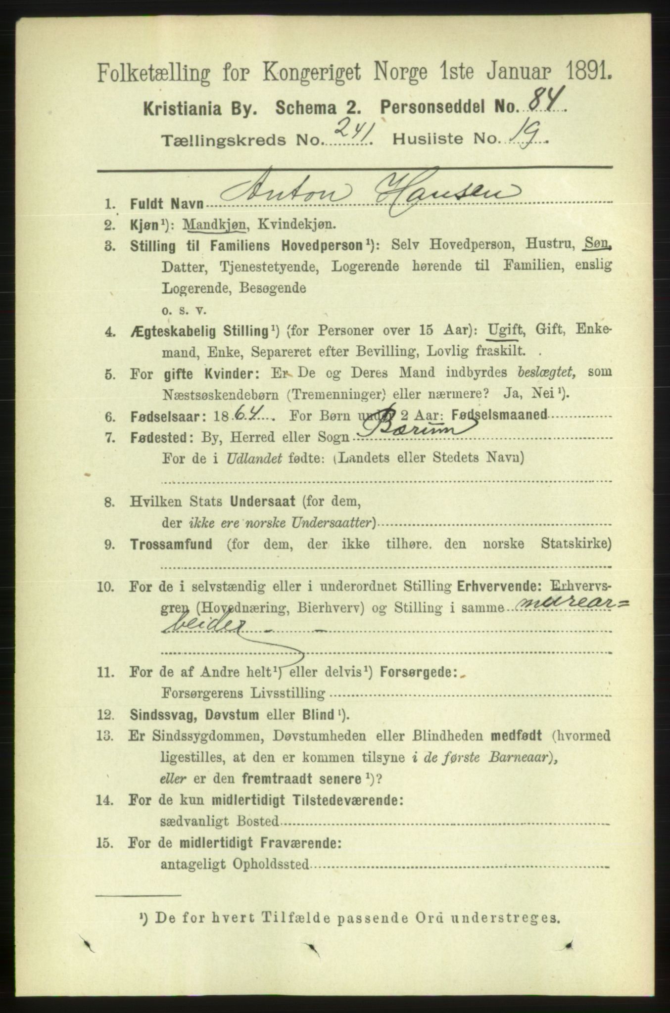 RA, 1891 census for 0301 Kristiania, 1891, p. 146825