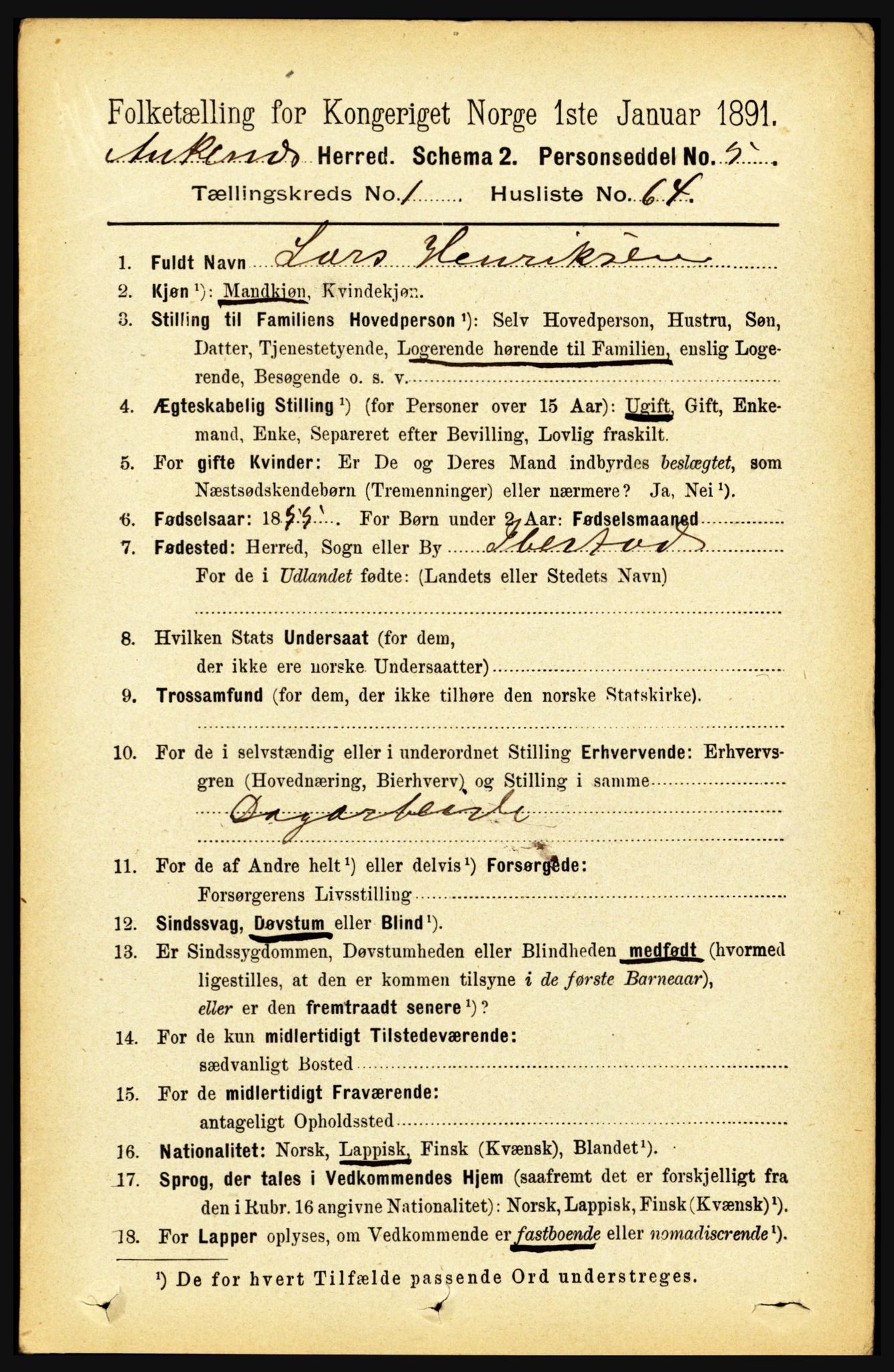 RA, 1891 census for 1855 Ankenes, 1891, p. 546