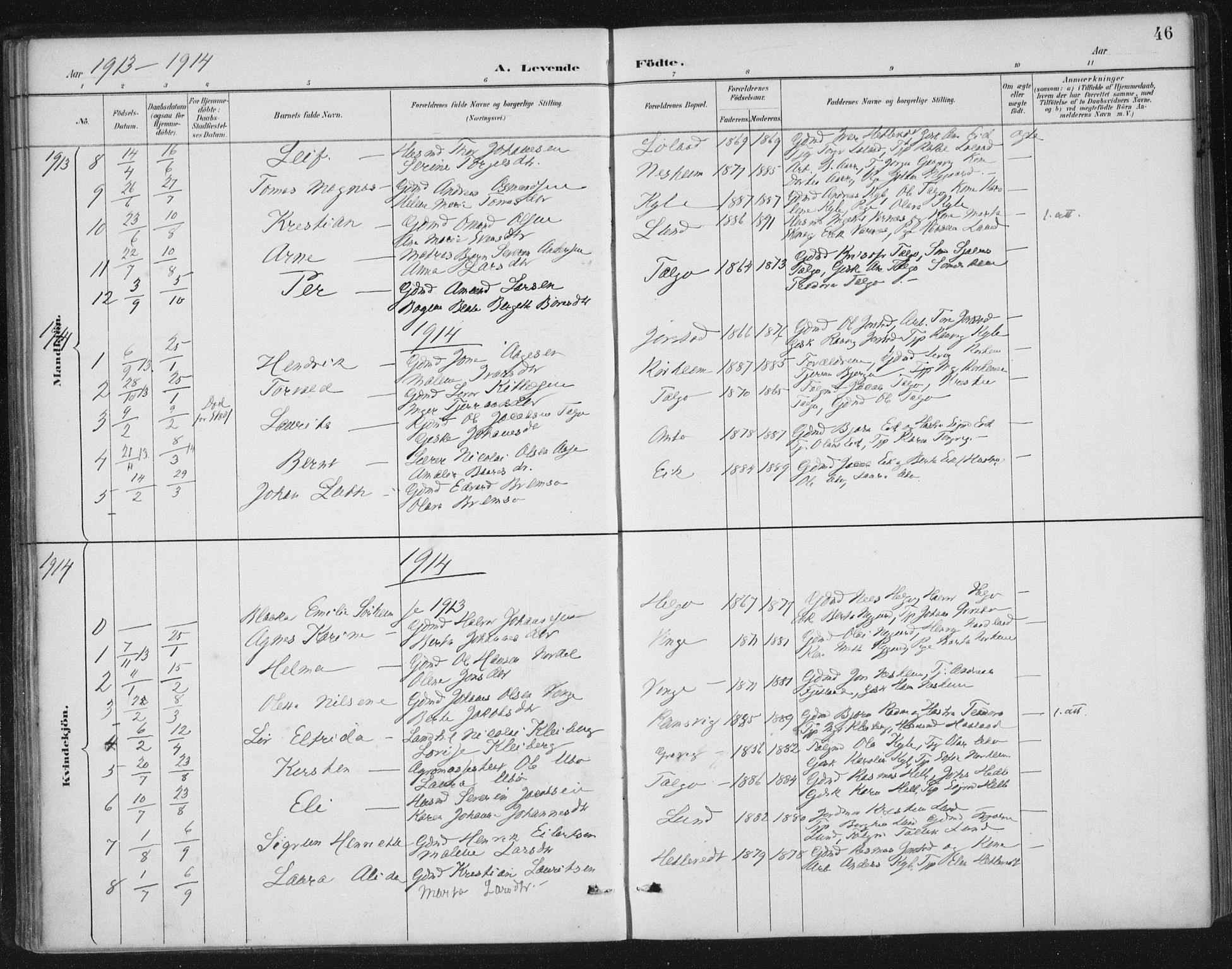 Nedstrand sokneprestkontor, AV/SAST-A-101841/01/IV: Parish register (official) no. A 13, 1887-1915, p. 46