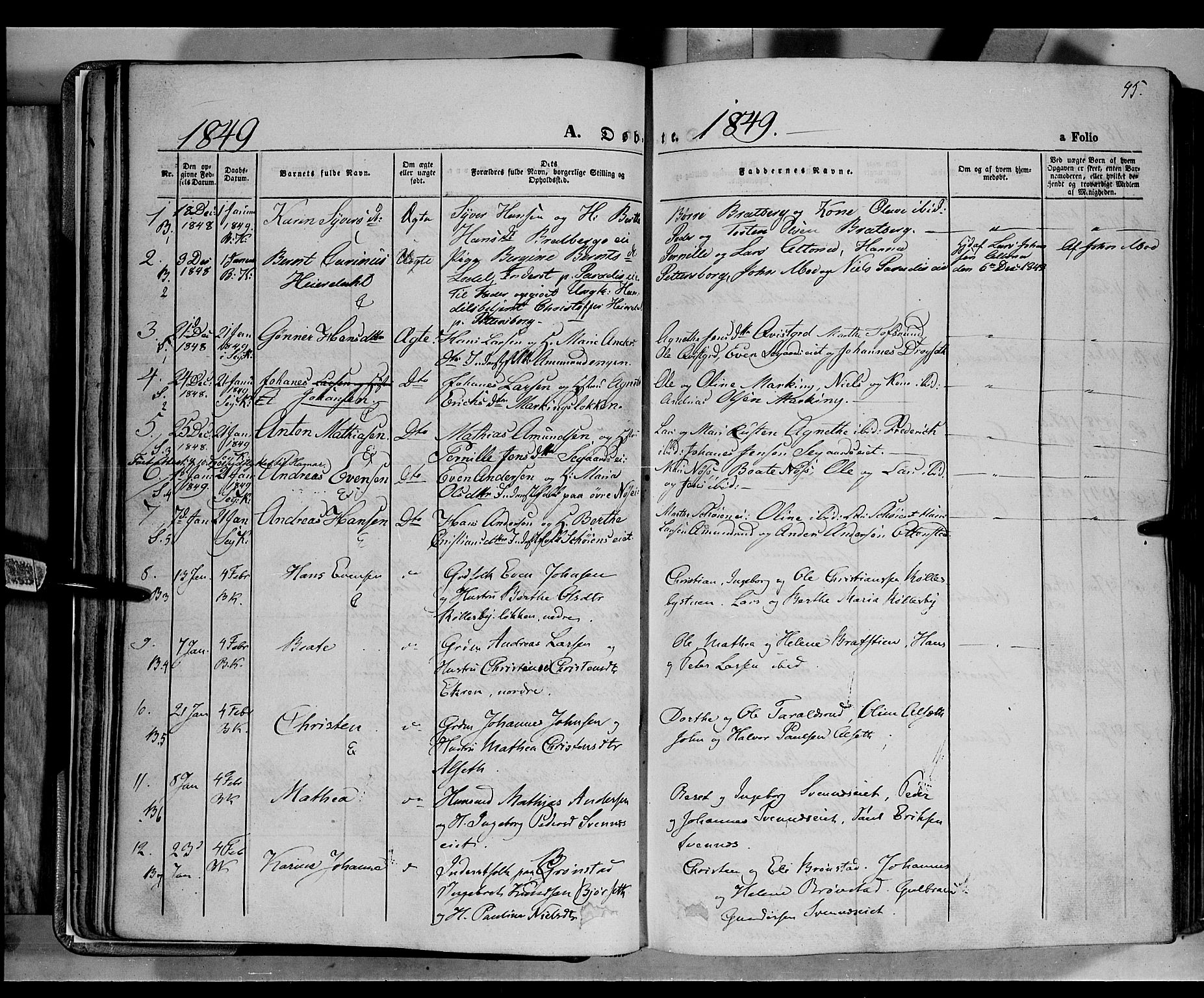 Biri prestekontor, SAH/PREST-096/H/Ha/Haa/L0005: Parish register (official) no. 5, 1843-1854, p. 45