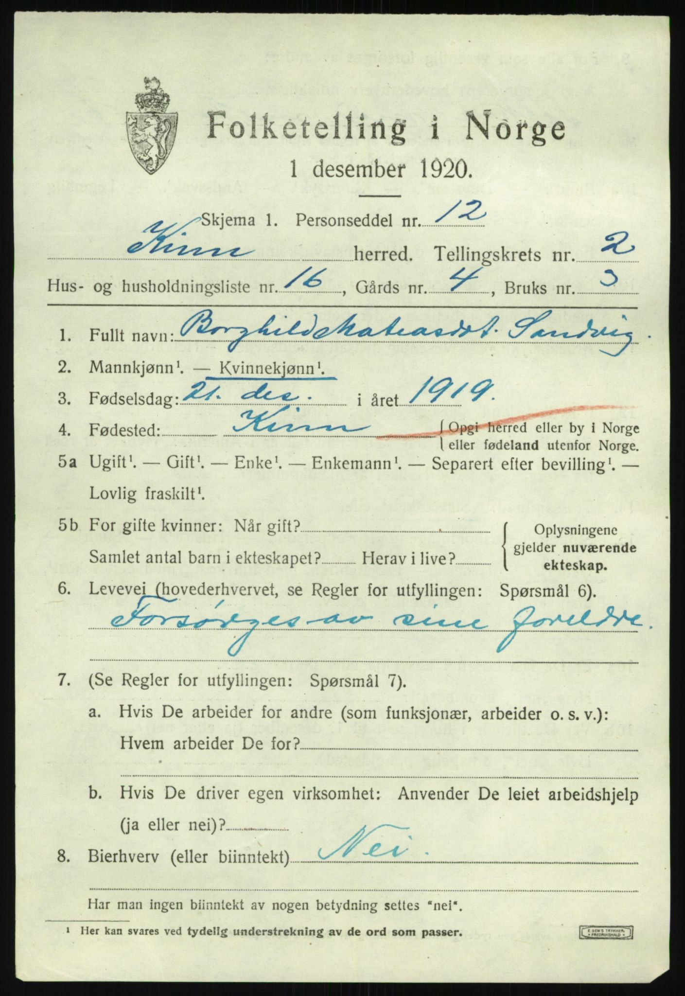 SAB, 1920 census for Kinn, 1920, p. 2225