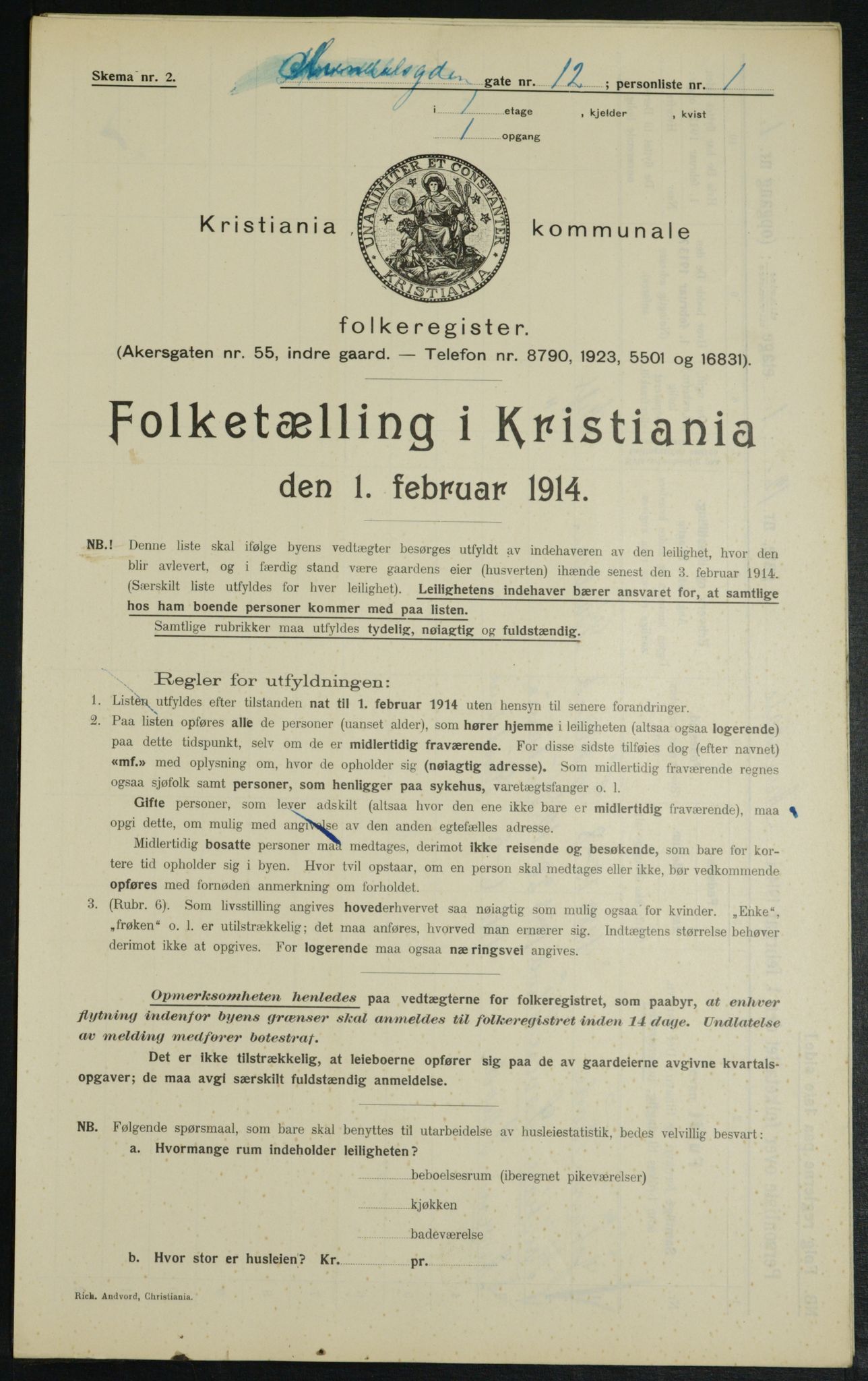 OBA, Municipal Census 1914 for Kristiania, 1914, p. 2008