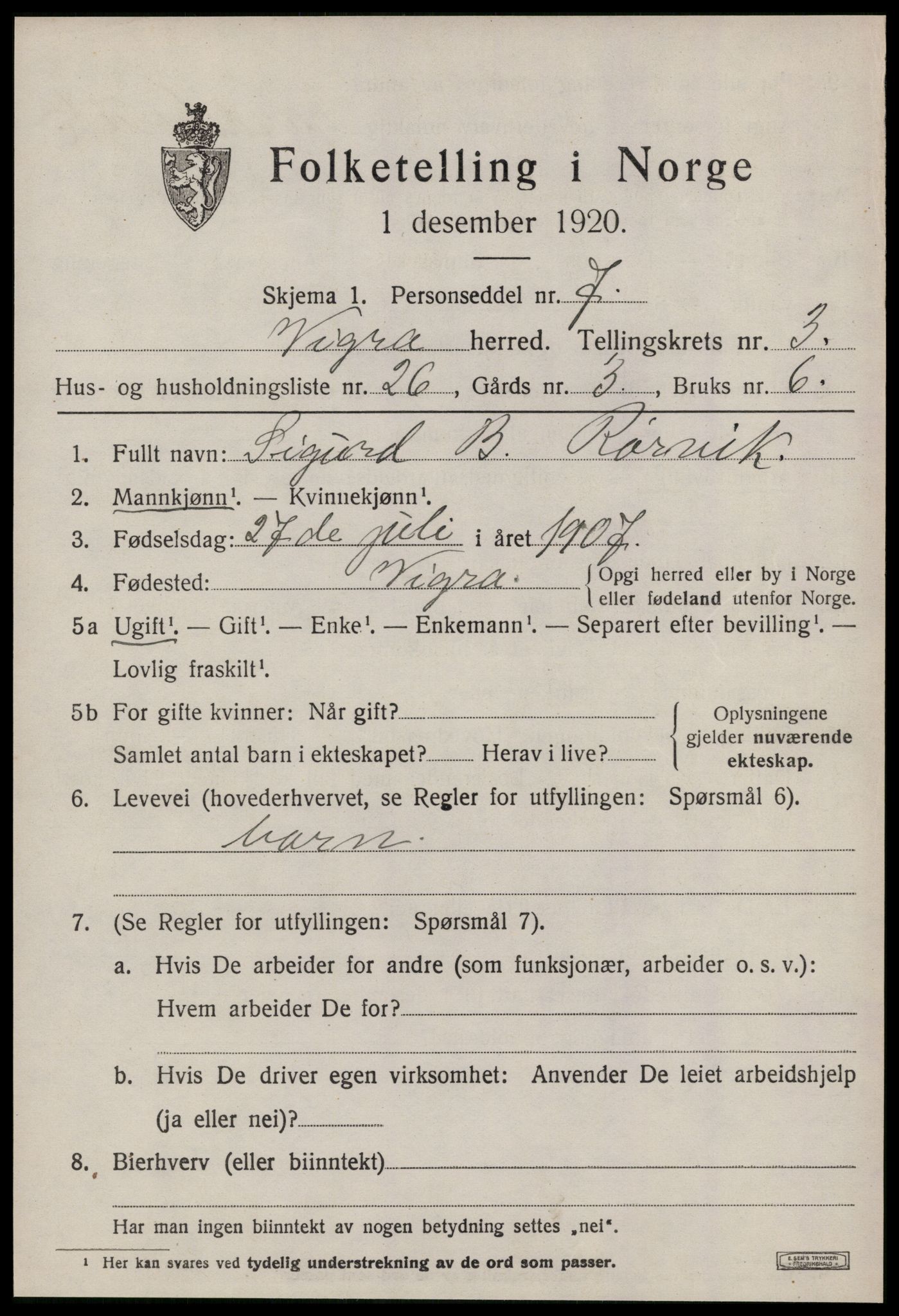 SAT, 1920 census for Vigra, 1920, p. 1716