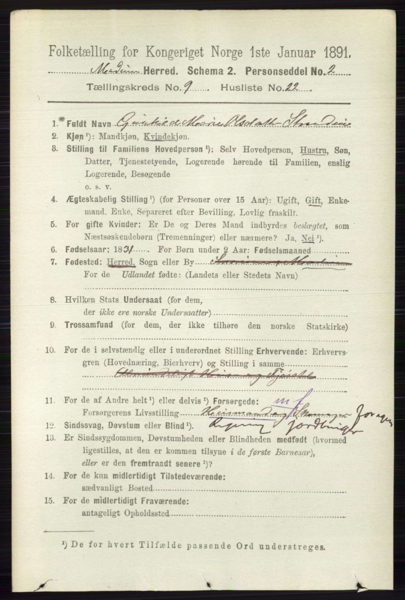 RA, 1891 census for 0623 Modum, 1891, p. 3588