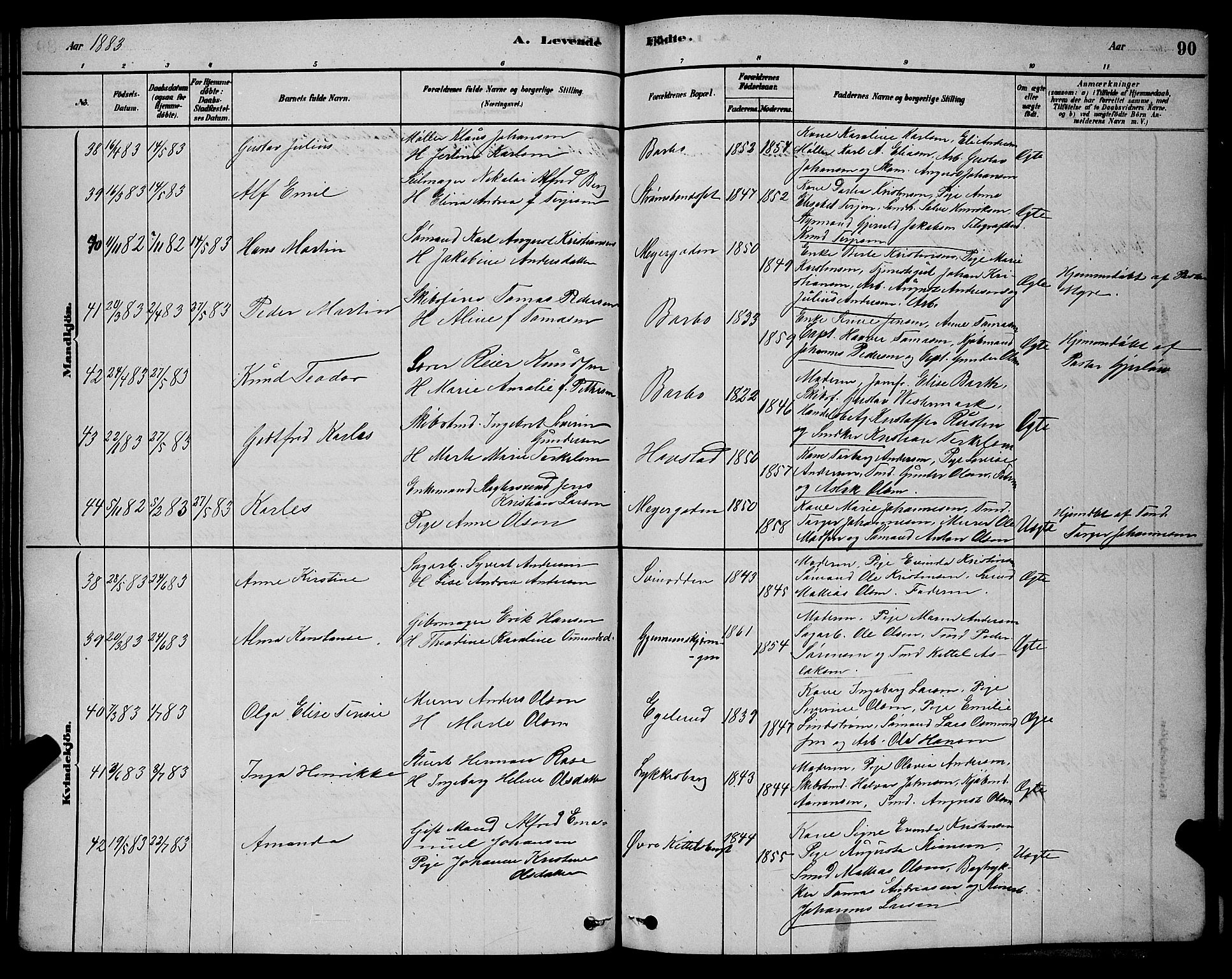 Barbu sokneprestkontor, AV/SAK-1111-0003/F/Fb/L0001: Parish register (copy) no. B 1, 1878-1890, p. 90