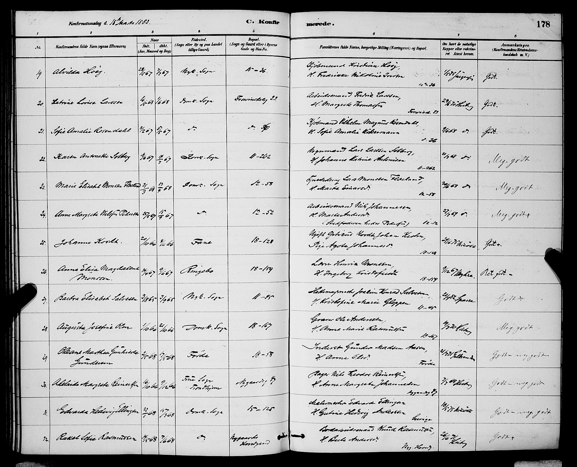 Domkirken sokneprestembete, AV/SAB-A-74801/H/Hab/L0024: Parish register (copy) no. C 4, 1880-1899, p. 178