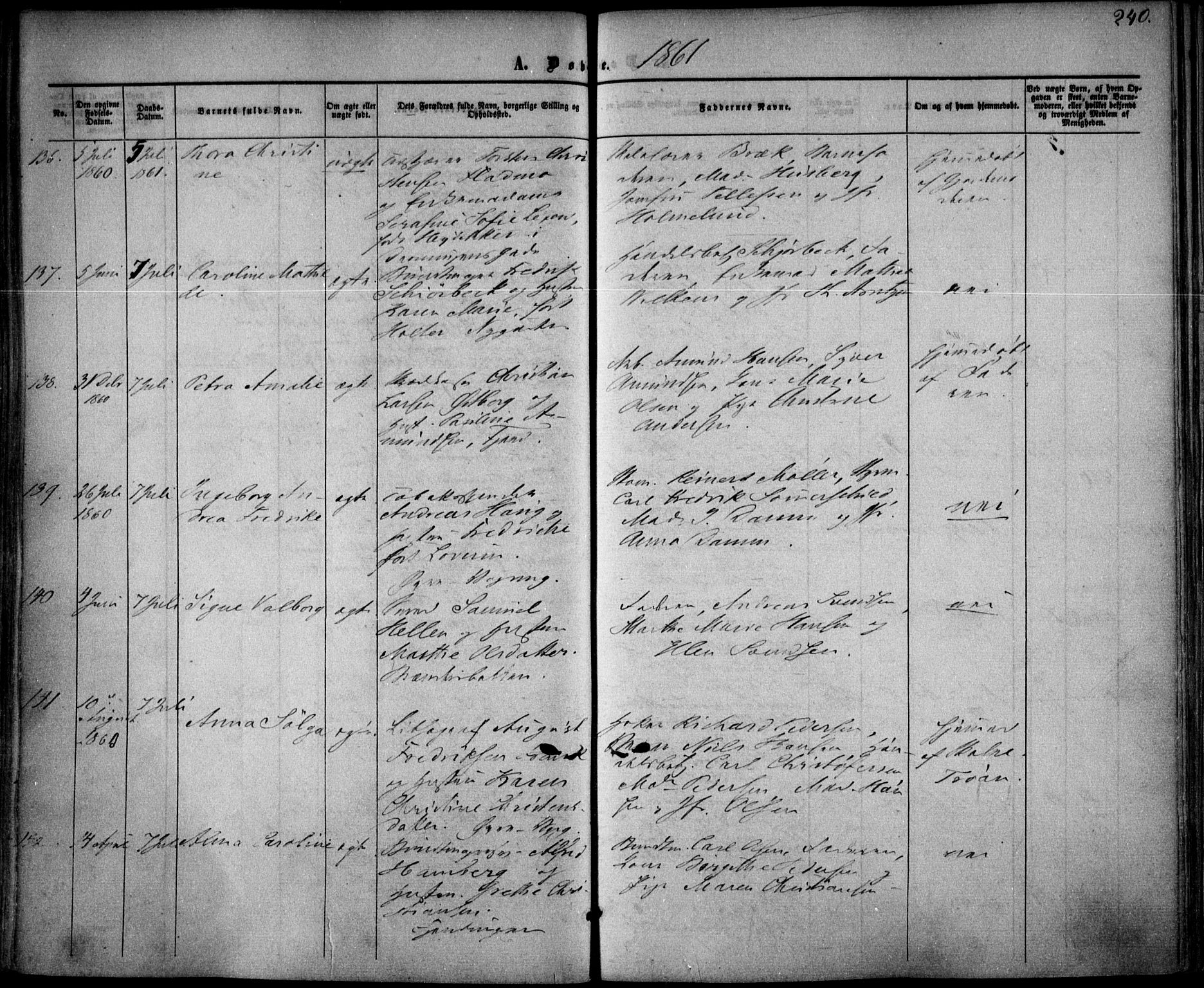 Oslo domkirke Kirkebøker, SAO/A-10752/F/Fa/L0015: Parish register (official) no. 15, 1857-1871, p. 240