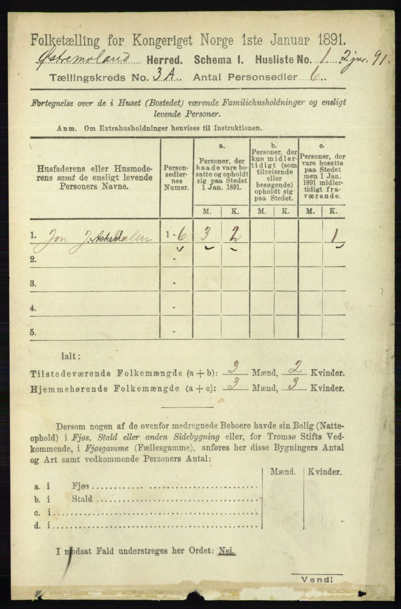 RA, 1891 census for 0918 Austre Moland, 1891, p. 1292