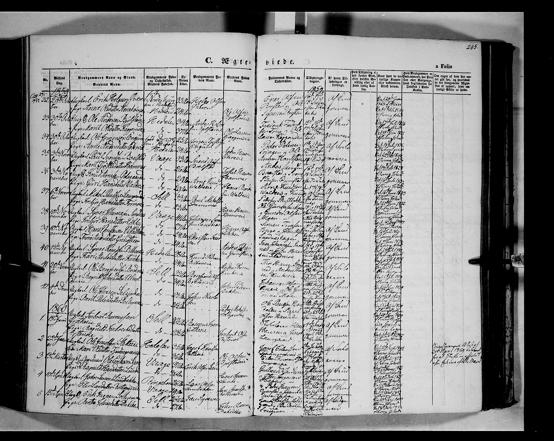 Vågå prestekontor, SAH/PREST-076/H/Ha/Haa/L0006: Parish register (official) no. 6 /1, 1856-1872, p. 265