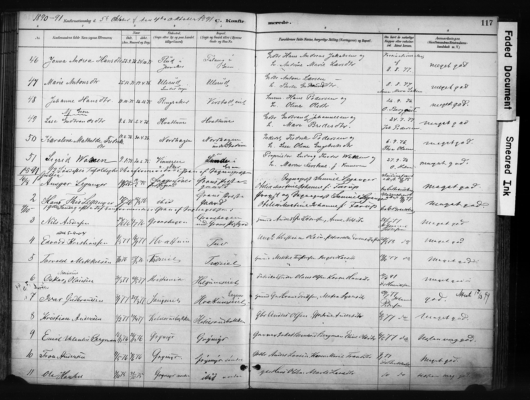 Gran prestekontor, SAH/PREST-112/H/Ha/Haa/L0017: Parish register (official) no. 17, 1889-1897, p. 117