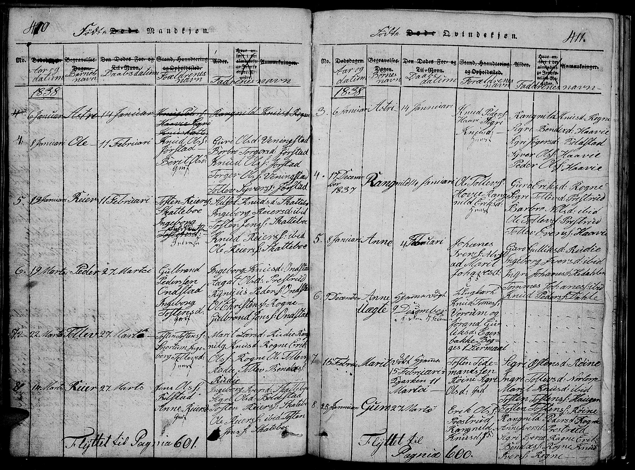 Slidre prestekontor, SAH/PREST-134/H/Ha/Hab/L0002: Parish register (copy) no. 2, 1814-1839, p. 410-411
