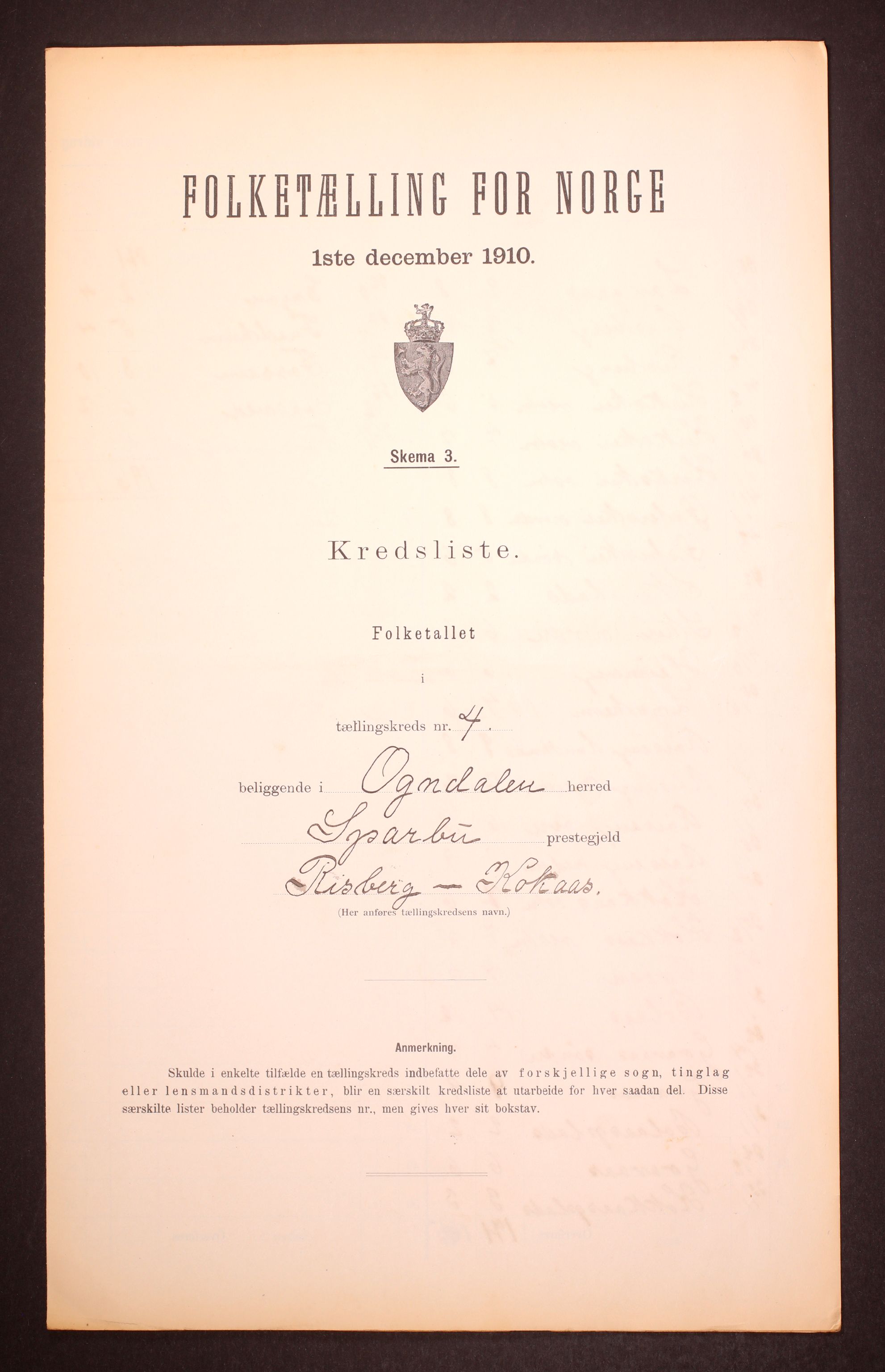 RA, 1910 census for Ogndal, 1910, p. 13