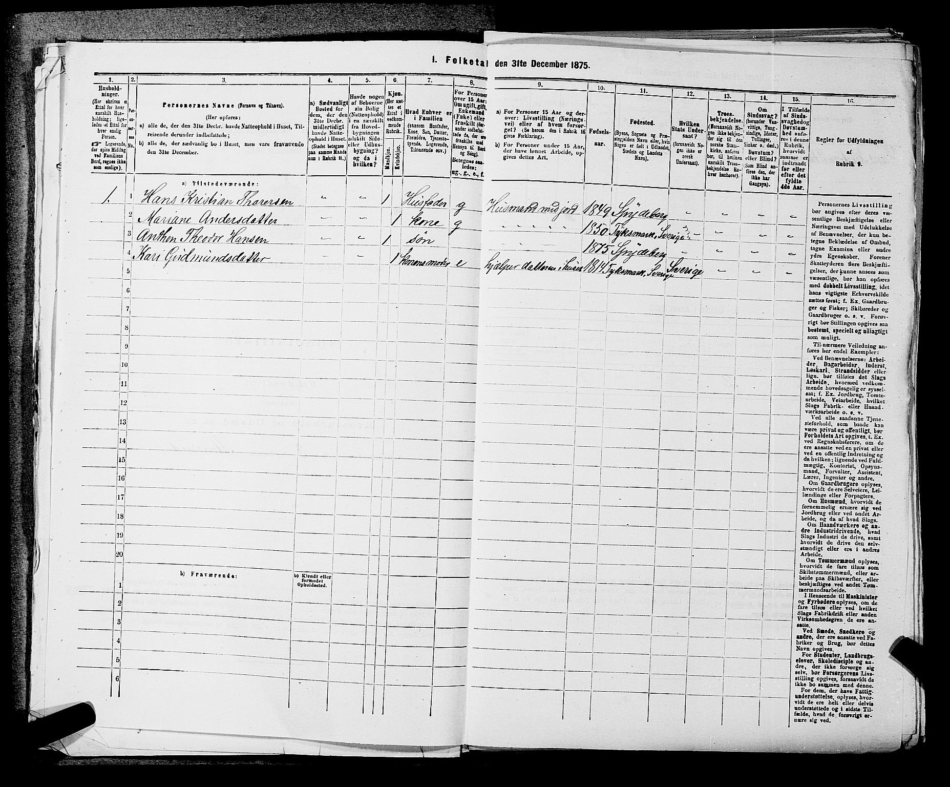 RA, 1875 census for 0123P Spydeberg, 1875, p. 52