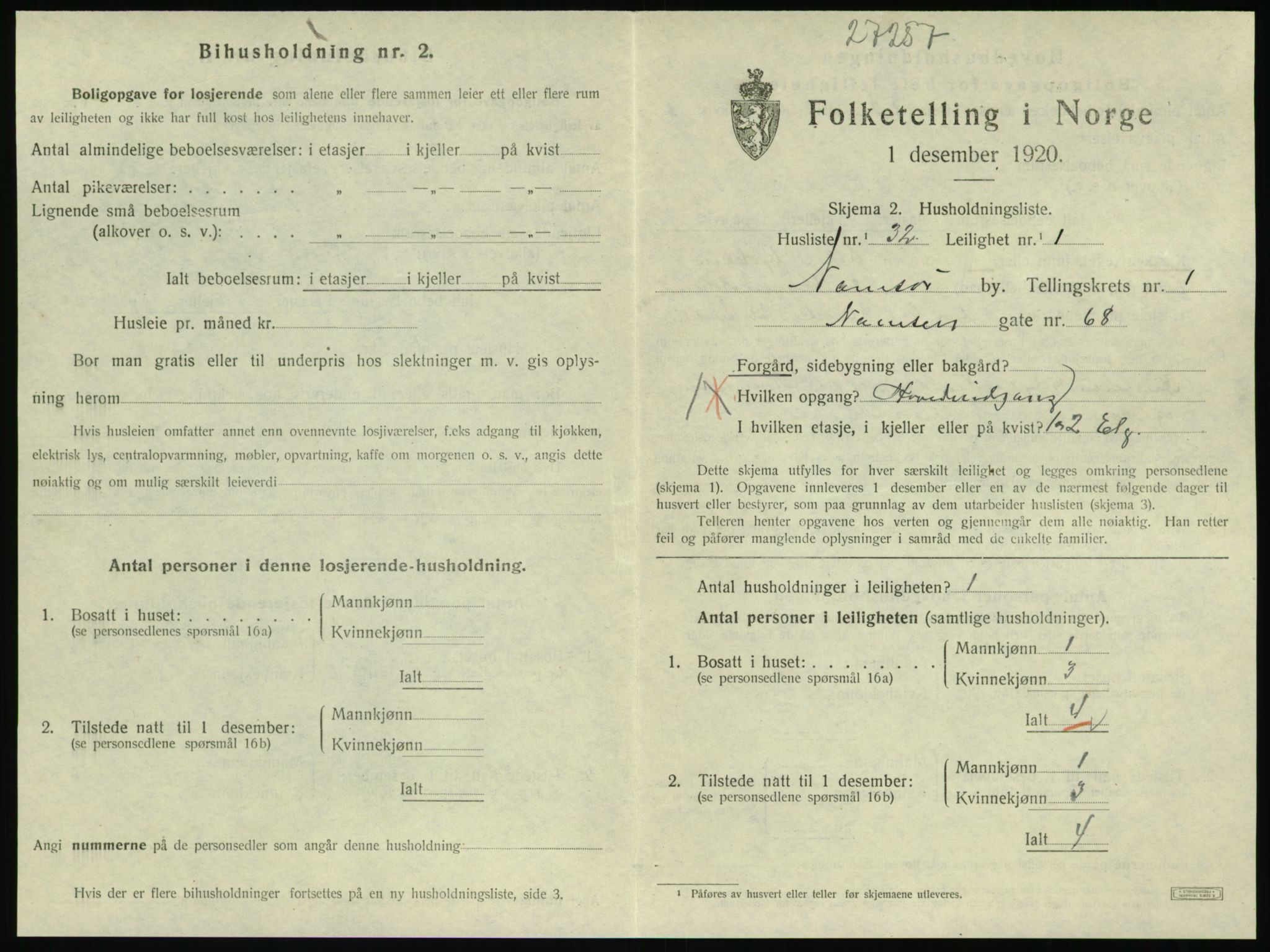 SAT, 1920 census for Namsos, 1920, p. 883