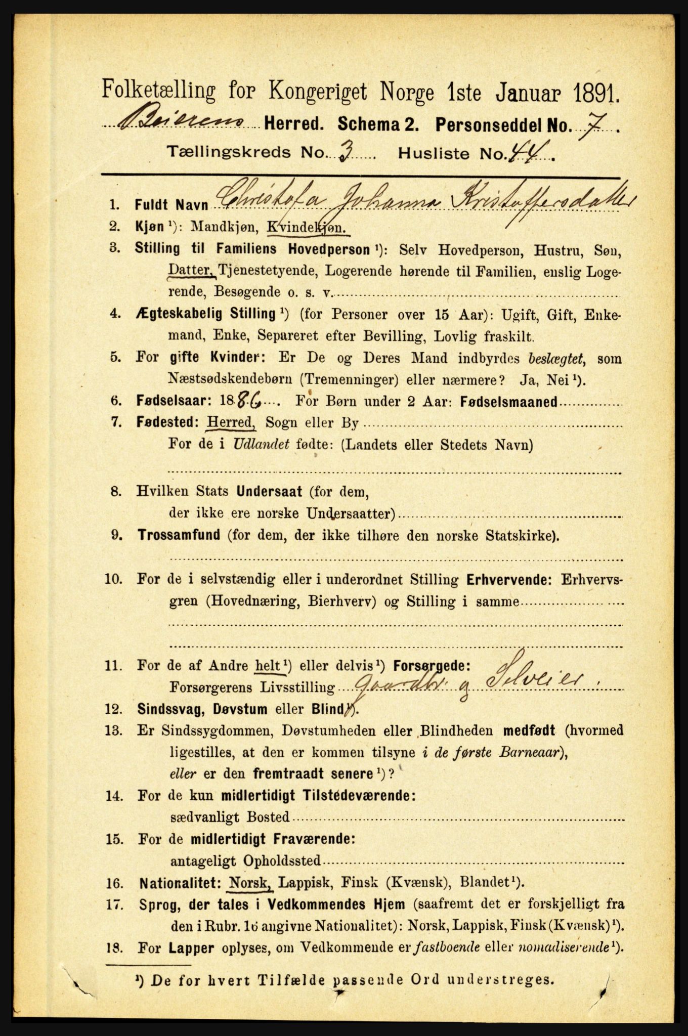 RA, 1891 census for 1839 Beiarn, 1891, p. 1285